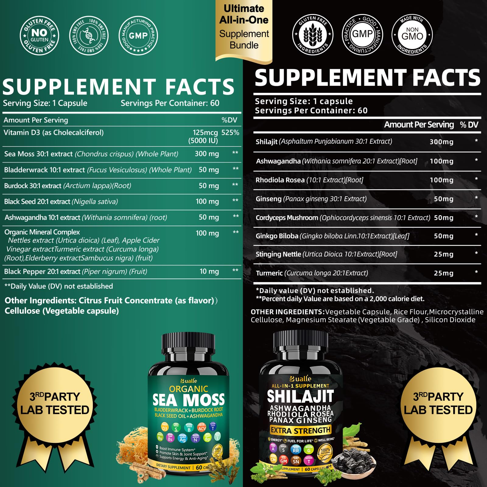 Bualle Organic Sea Moss & Shilajit Capsules packaging