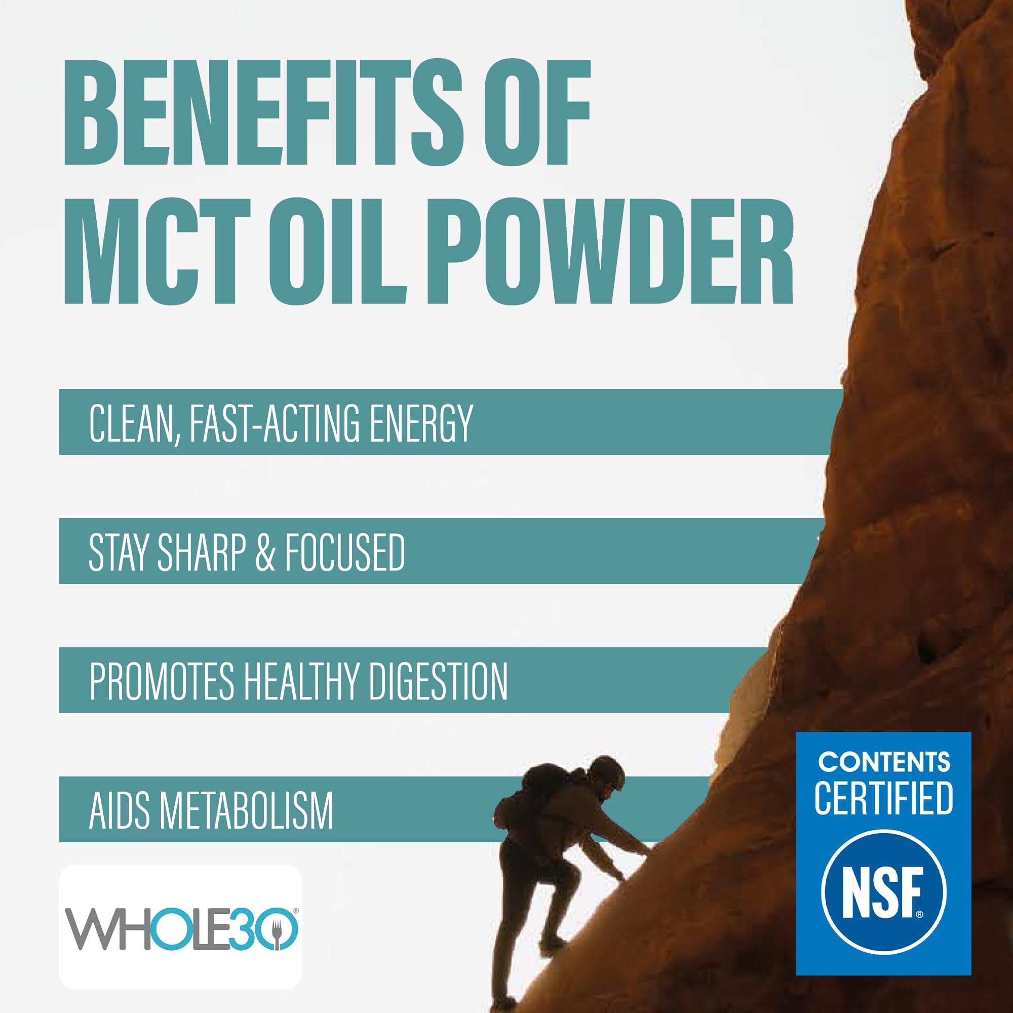 BUBS Naturals MCT Oil Powder 241g scoop next to powder