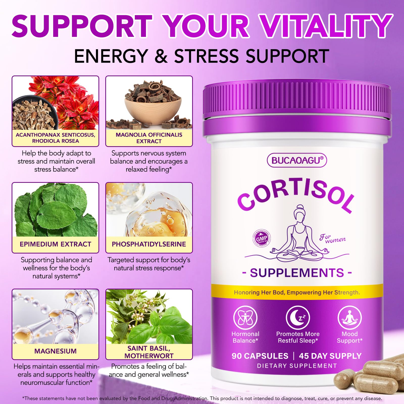 BUCAOAGU Adrenal Extracts Supplement capsules in bottle