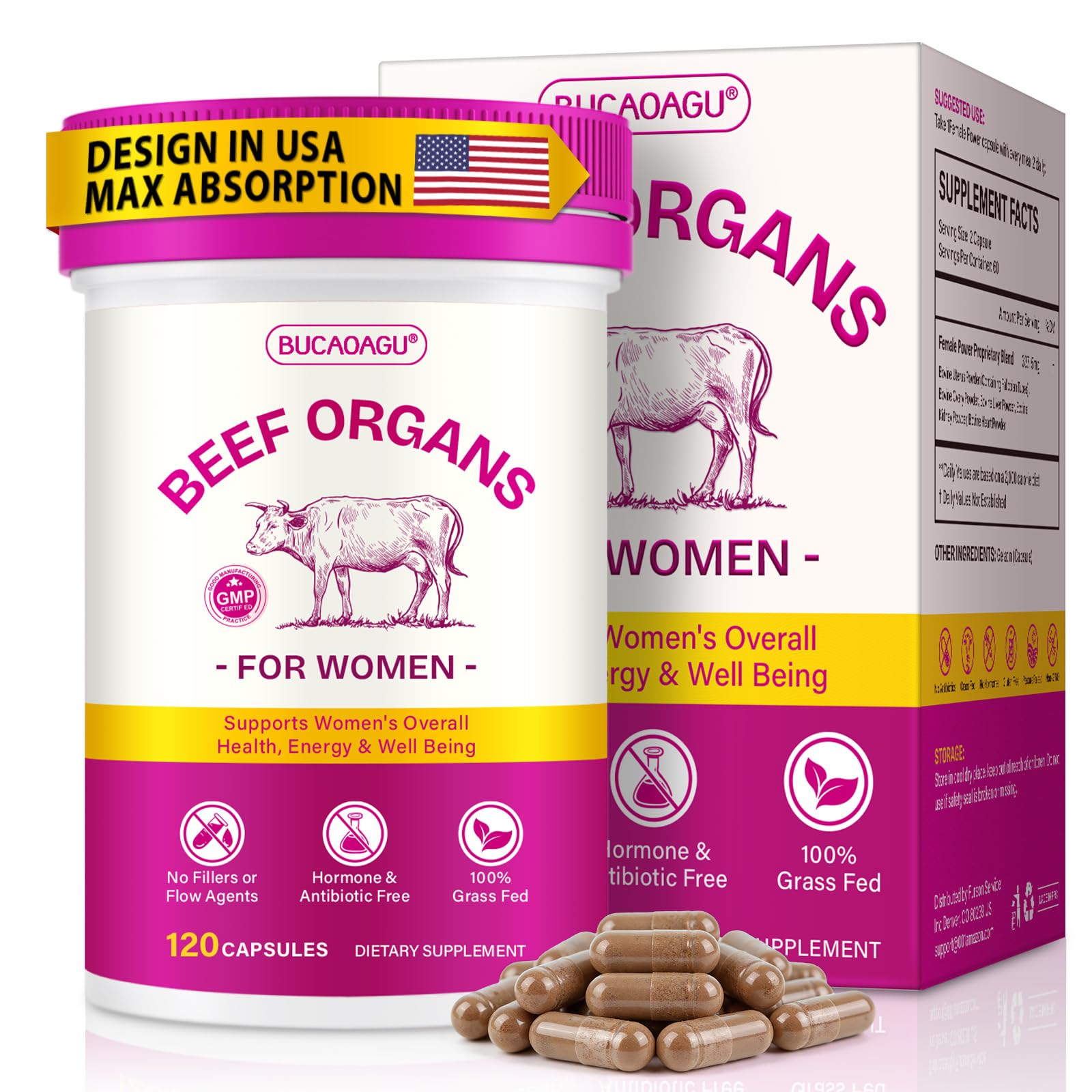 BUCAOAGU Beef Organ Capsules for Women front view