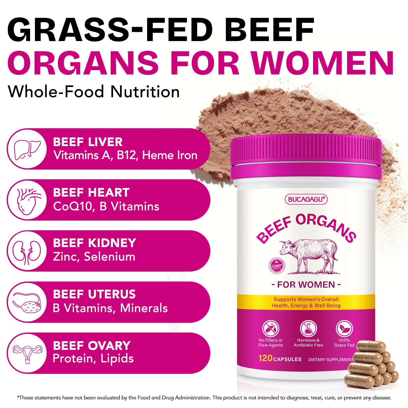 BUCAOAGU Beef Organ Capsules for Women side view