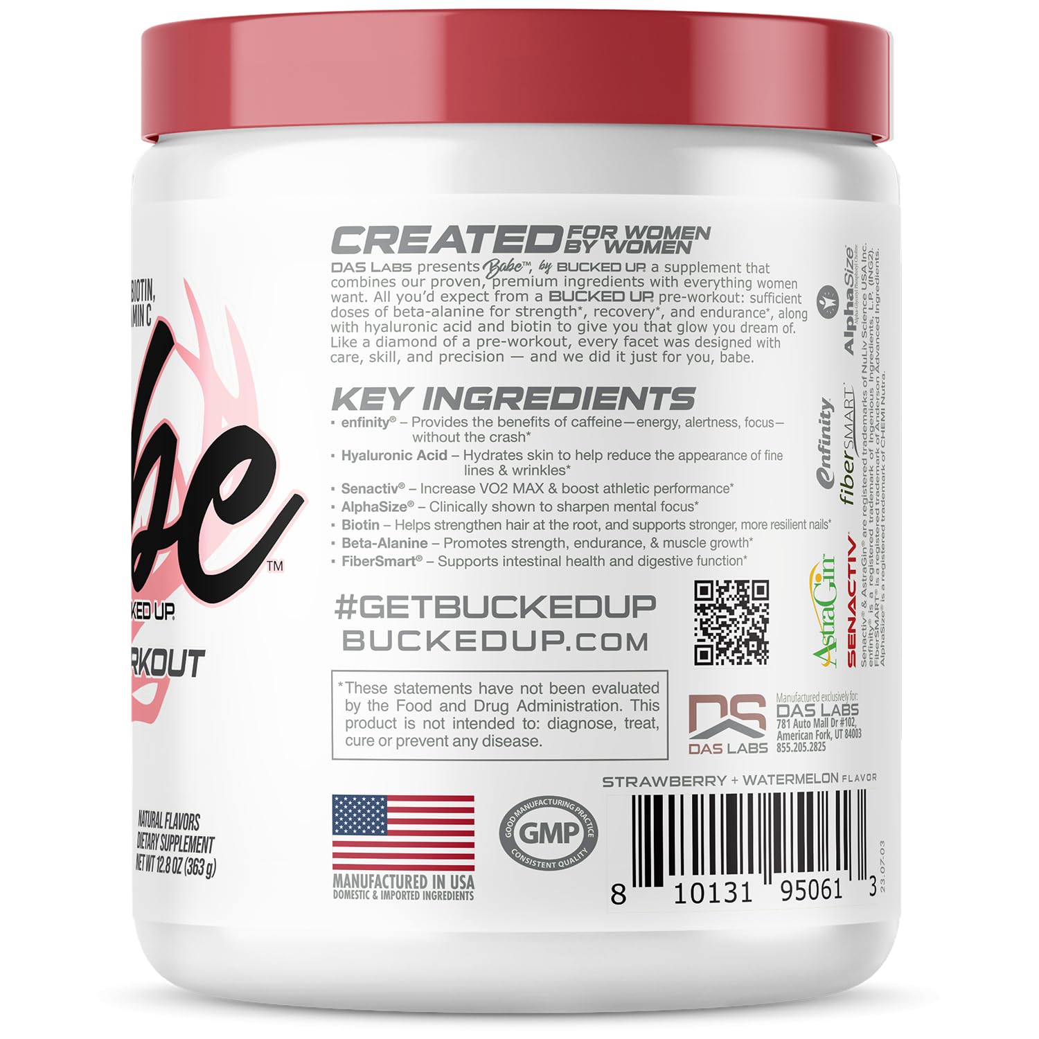 Bucked Up Babe Pre-Workout Powder 431g with scoop
