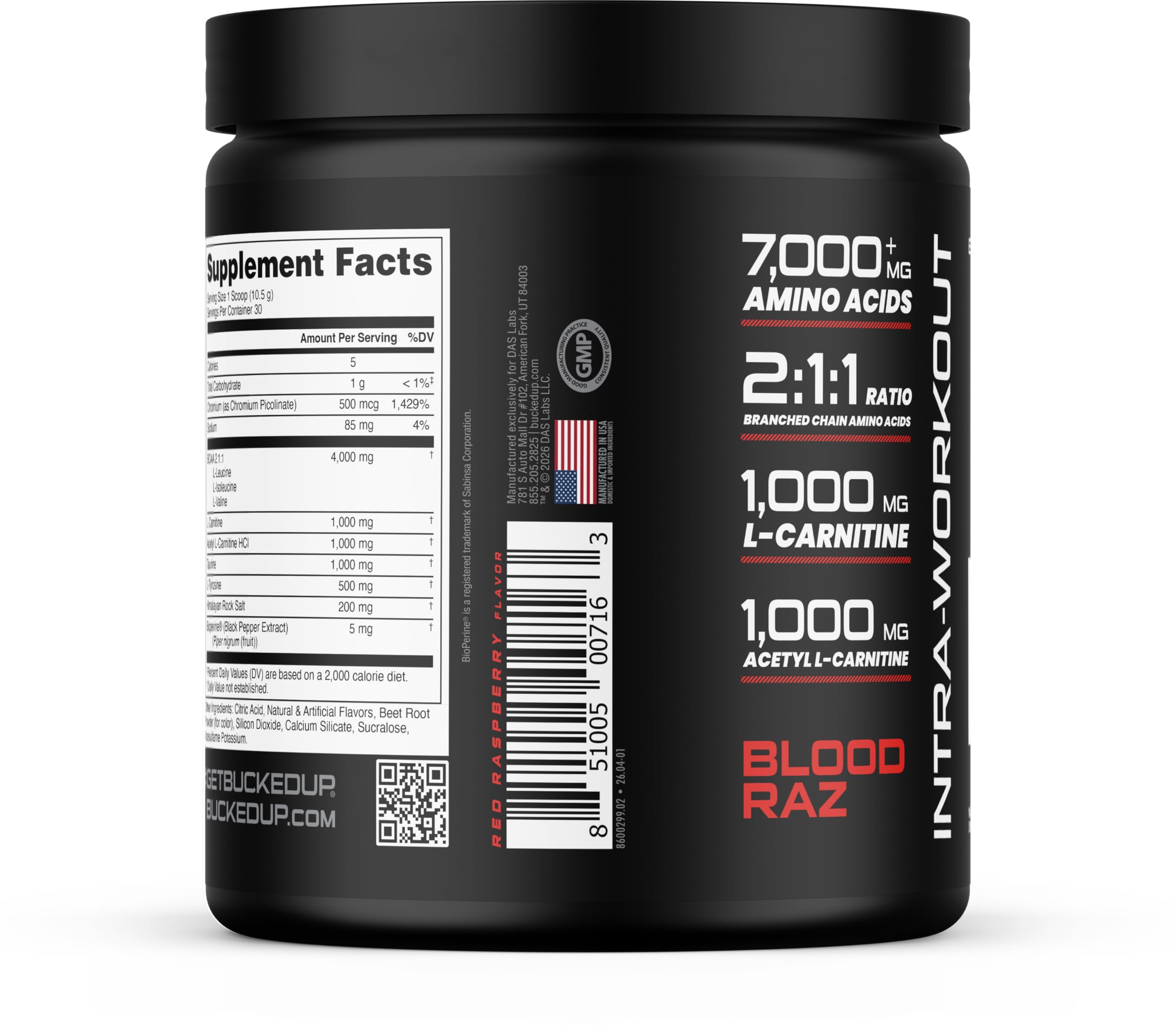 Bucked Up BCAA 2-1-1 Blood Raz flavour mixed in a glass