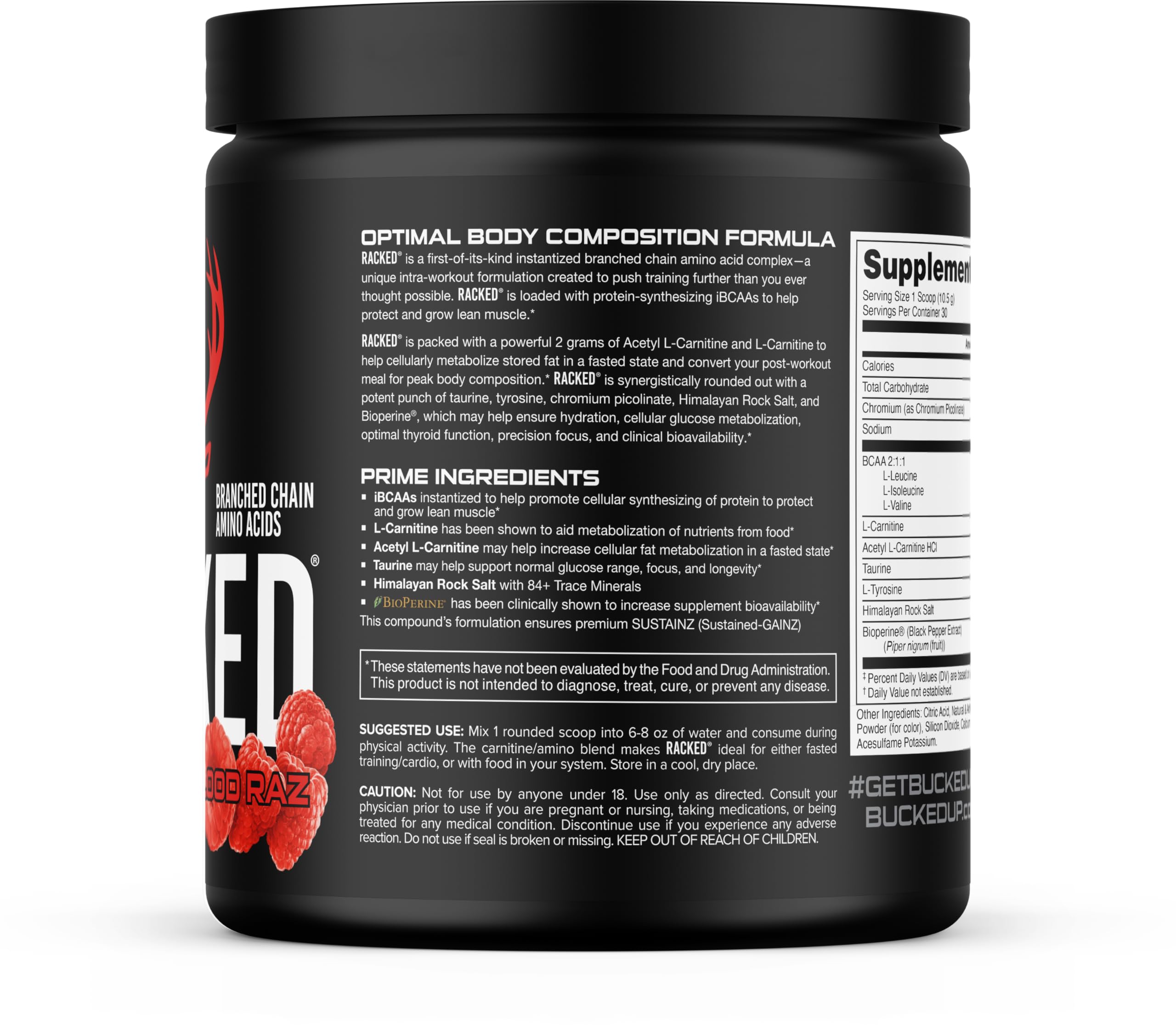 Bucked Up BCAA 2-1-1 Blood Raz flavour scoop in powder