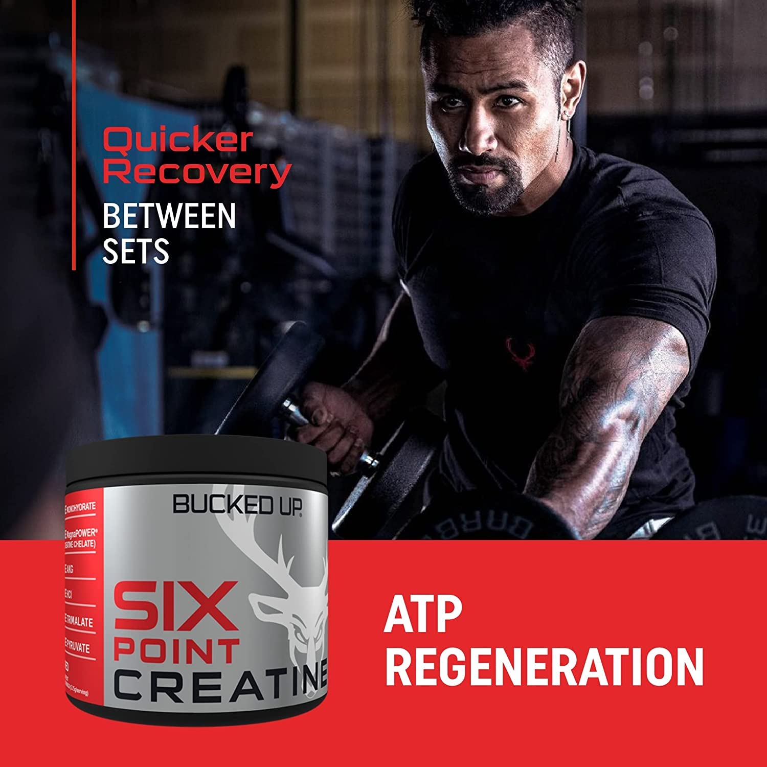 Bucked Up Creatine Blend 136g lifestyle shot with shaker