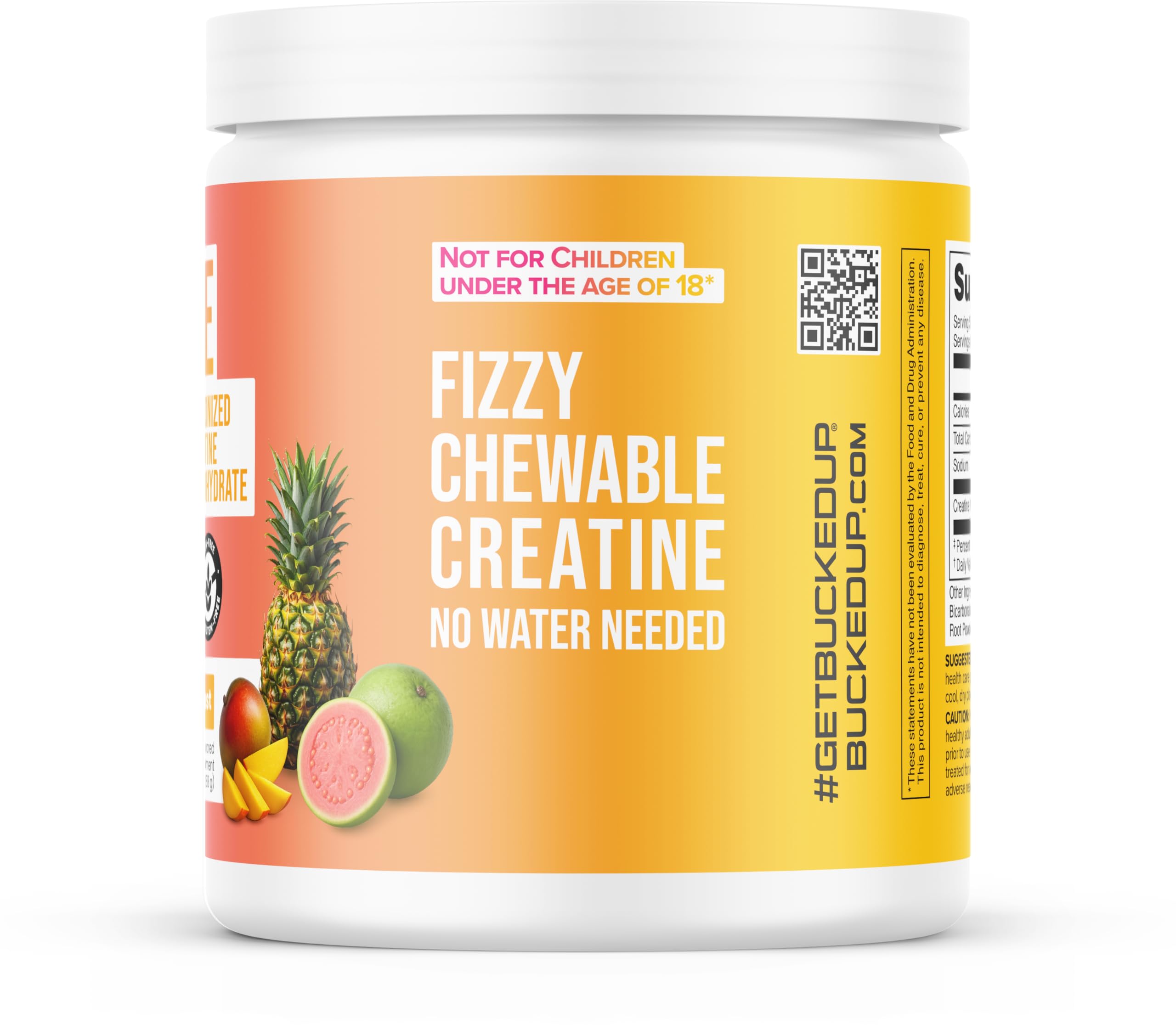 Bucked Up Creatine Candy Tropical Blast flavour tablets on a wooden table