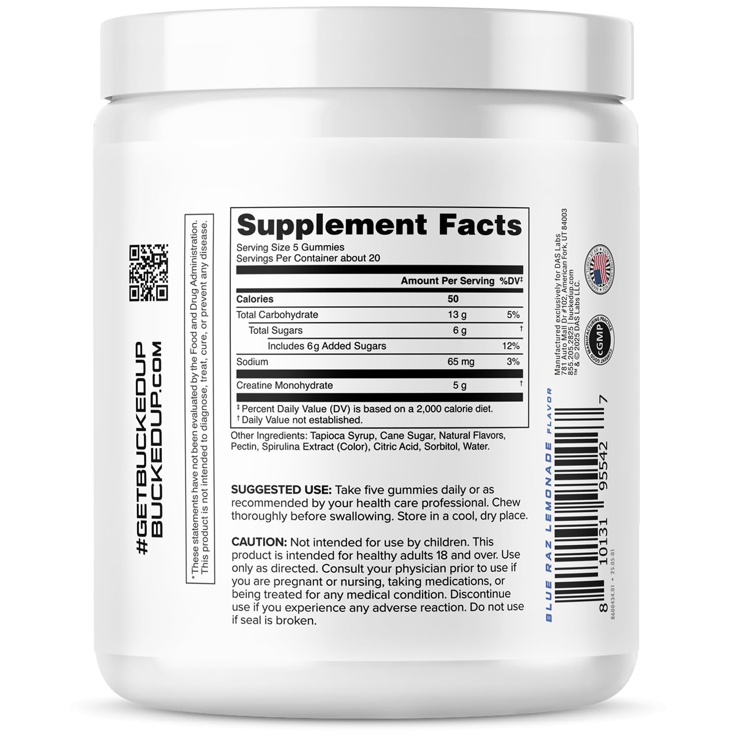 Bucked Up Creatine Gummy Bucks Blue Blast ingredients list