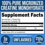 Bucked Up Creatine Monohydrate 250g back view with nutritional information