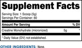 Bucked Up Creatine Monohydrate 300g back view showing nutritional information