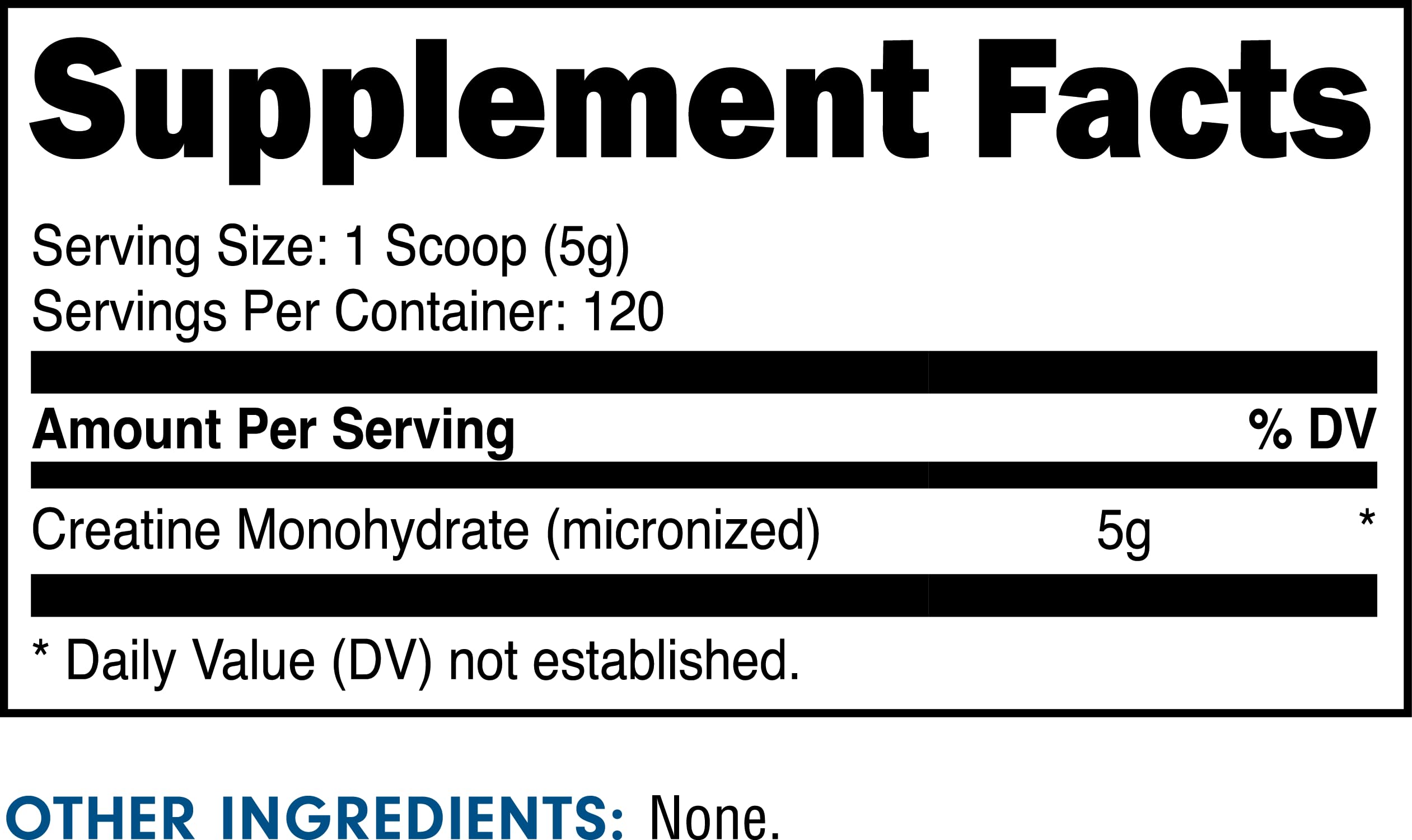 Bucked Up Creatine Monohydrate 600g back view with nutritional information