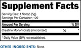 Bucked Up Creatine Monohydrate 600g back view with nutritional information