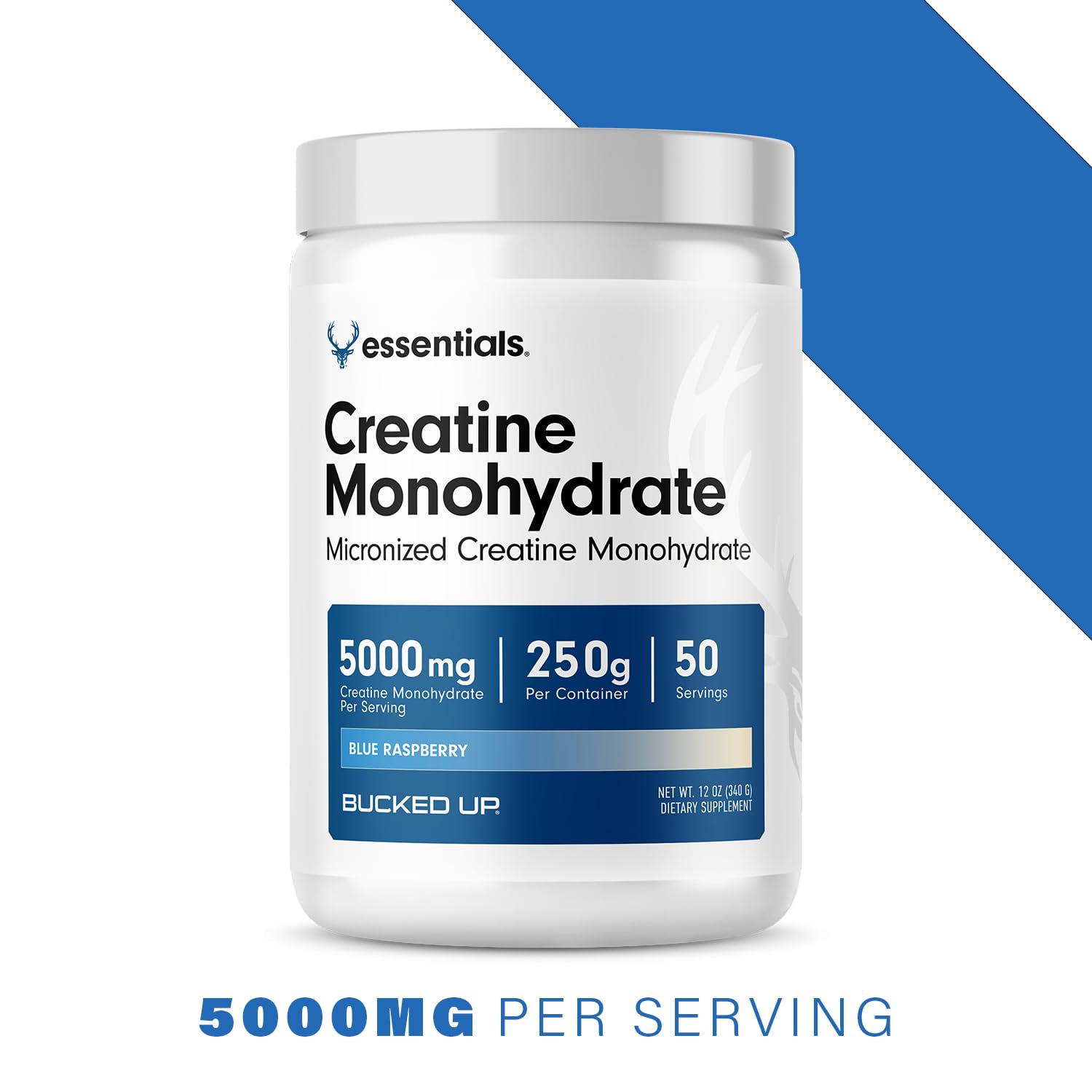 Bucked Up Creatine Monohydrate Blue Raspberry 423g in a gym setting