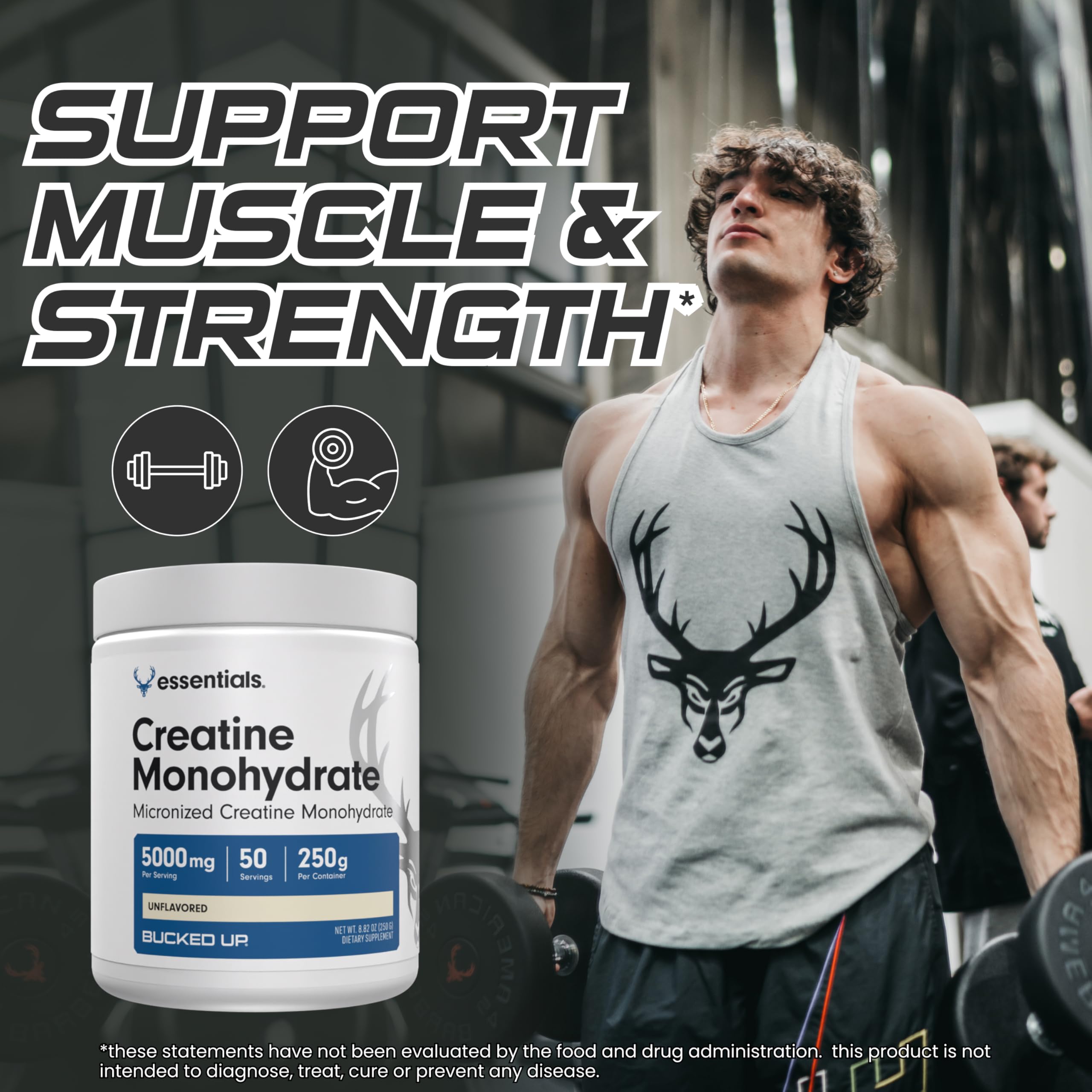 Bucked Up Creatine Monohydrate container with ingredients list visible