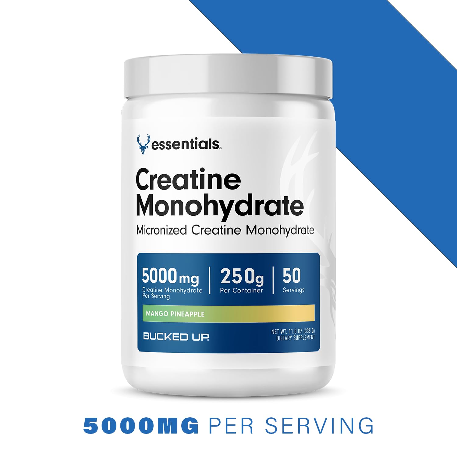 Bucked Up Creatine Monohydrate Mango Pineapple 423g mixed in a glass