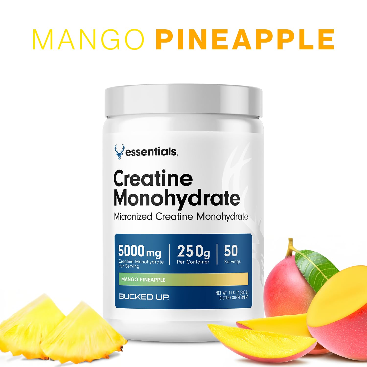 Bucked Up Creatine Monohydrate Mango Pineapple 423g packaging