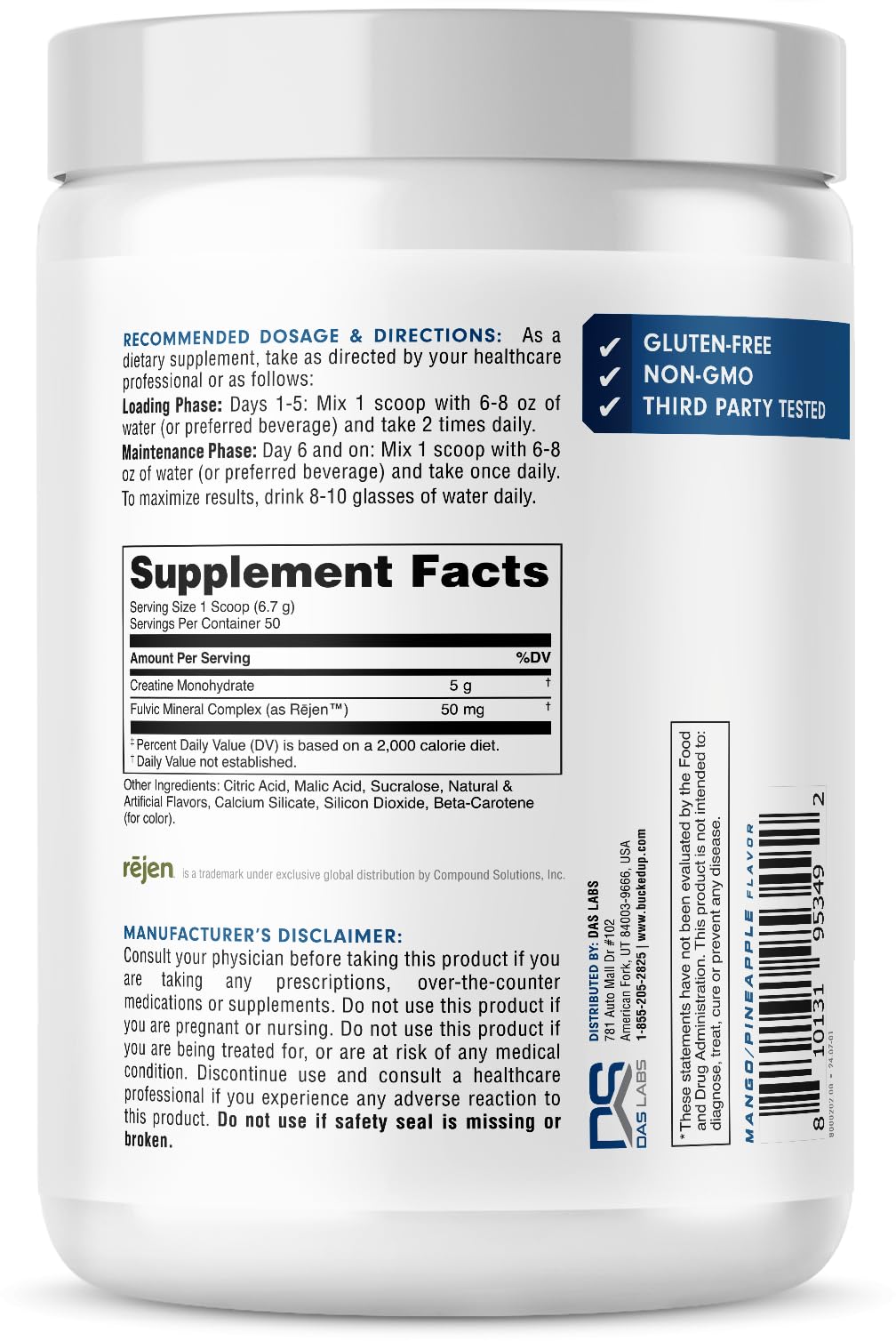Bucked Up Creatine Monohydrate Mango Pineapple 423g scoop