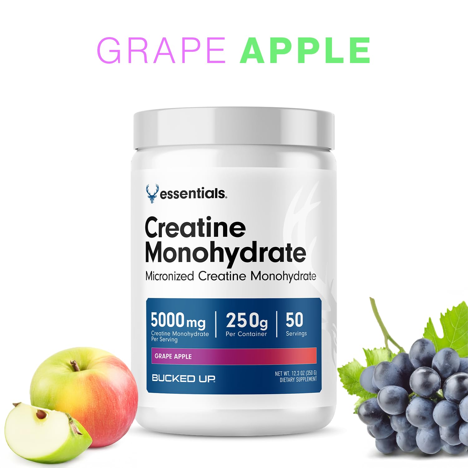 Bucked Up Creatine Monohydrate Powder 423g Grape Apple scoop