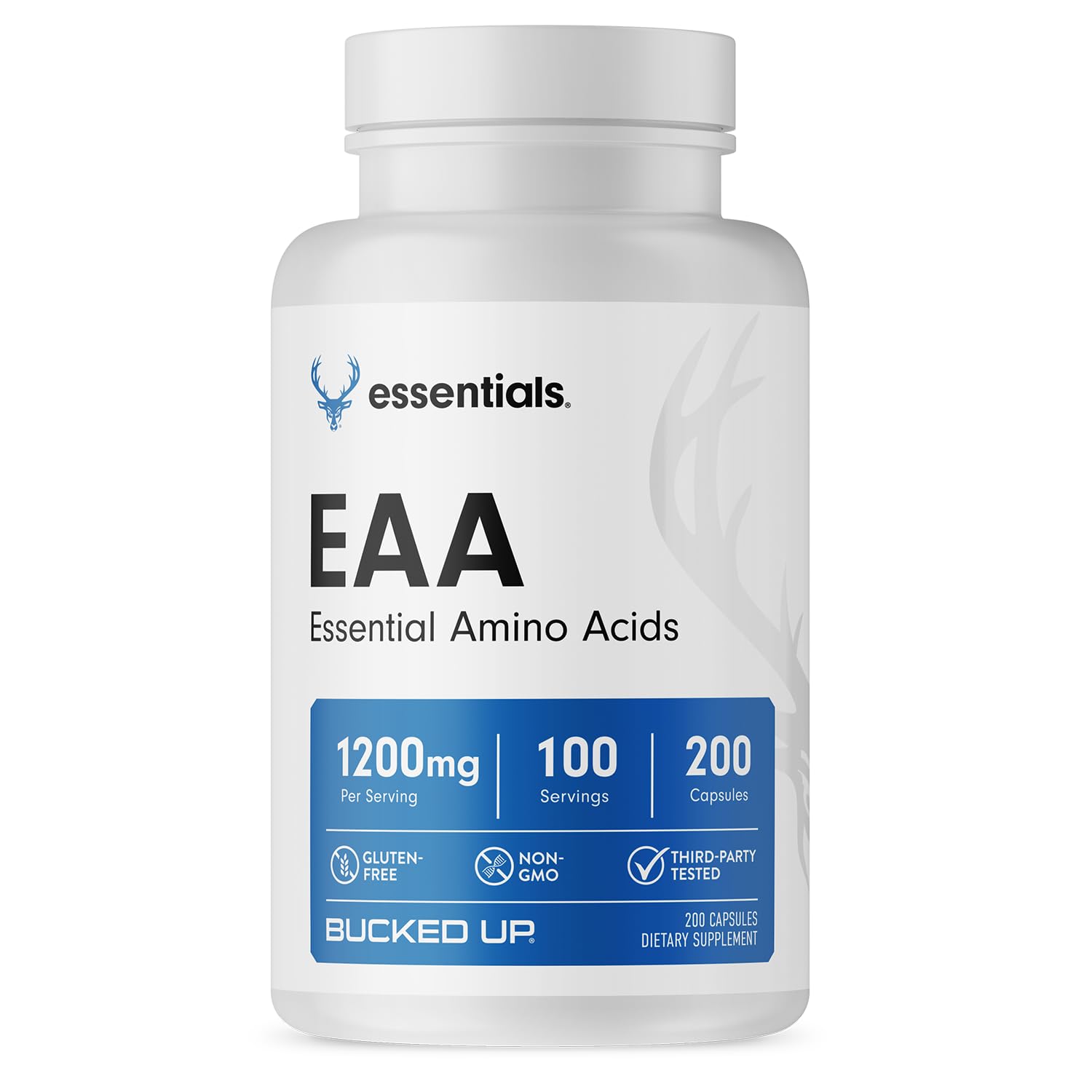 Bucked Up EAA Capsules 200 count bottle front view
