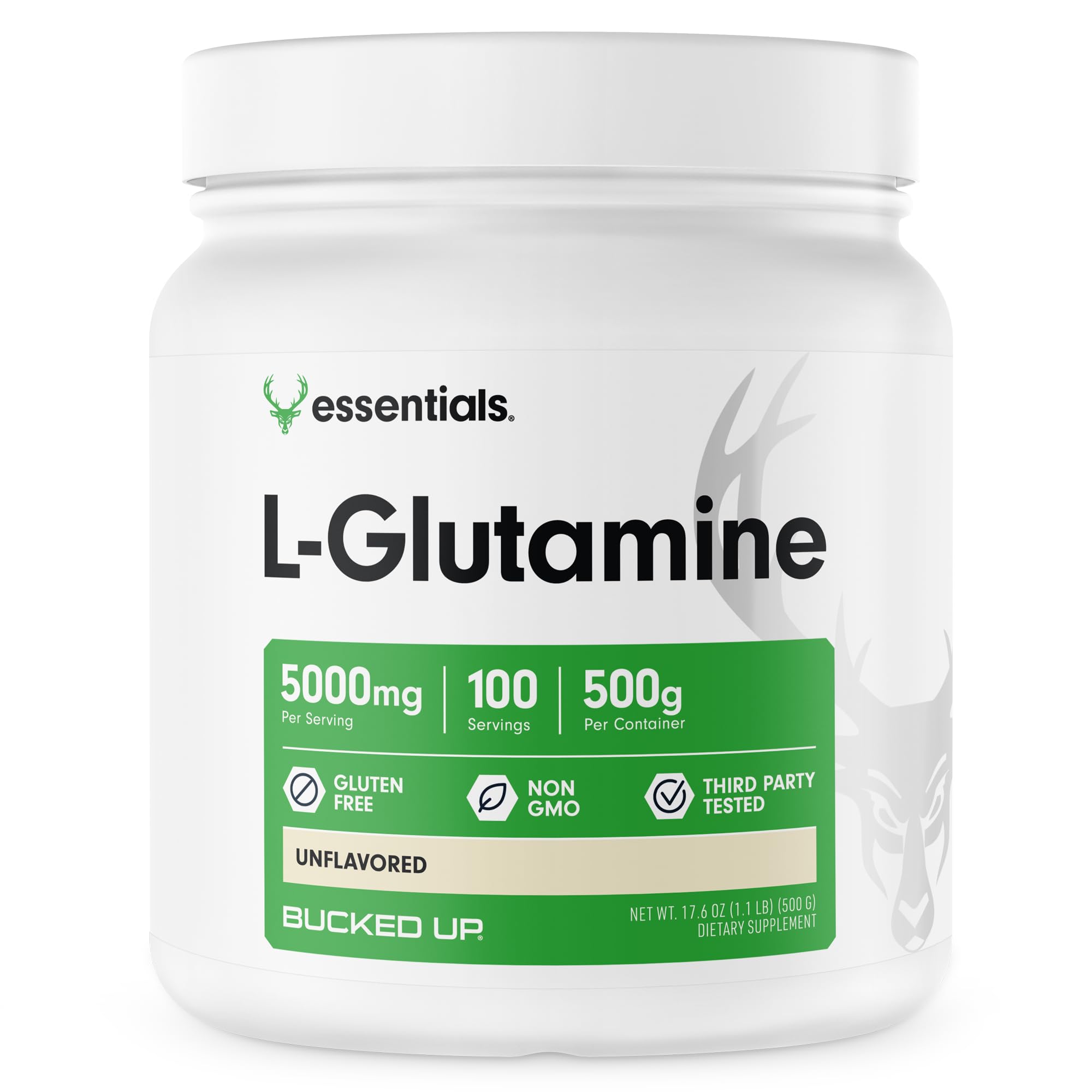 Bucked Up L-Glutamine Powder 500g container front view