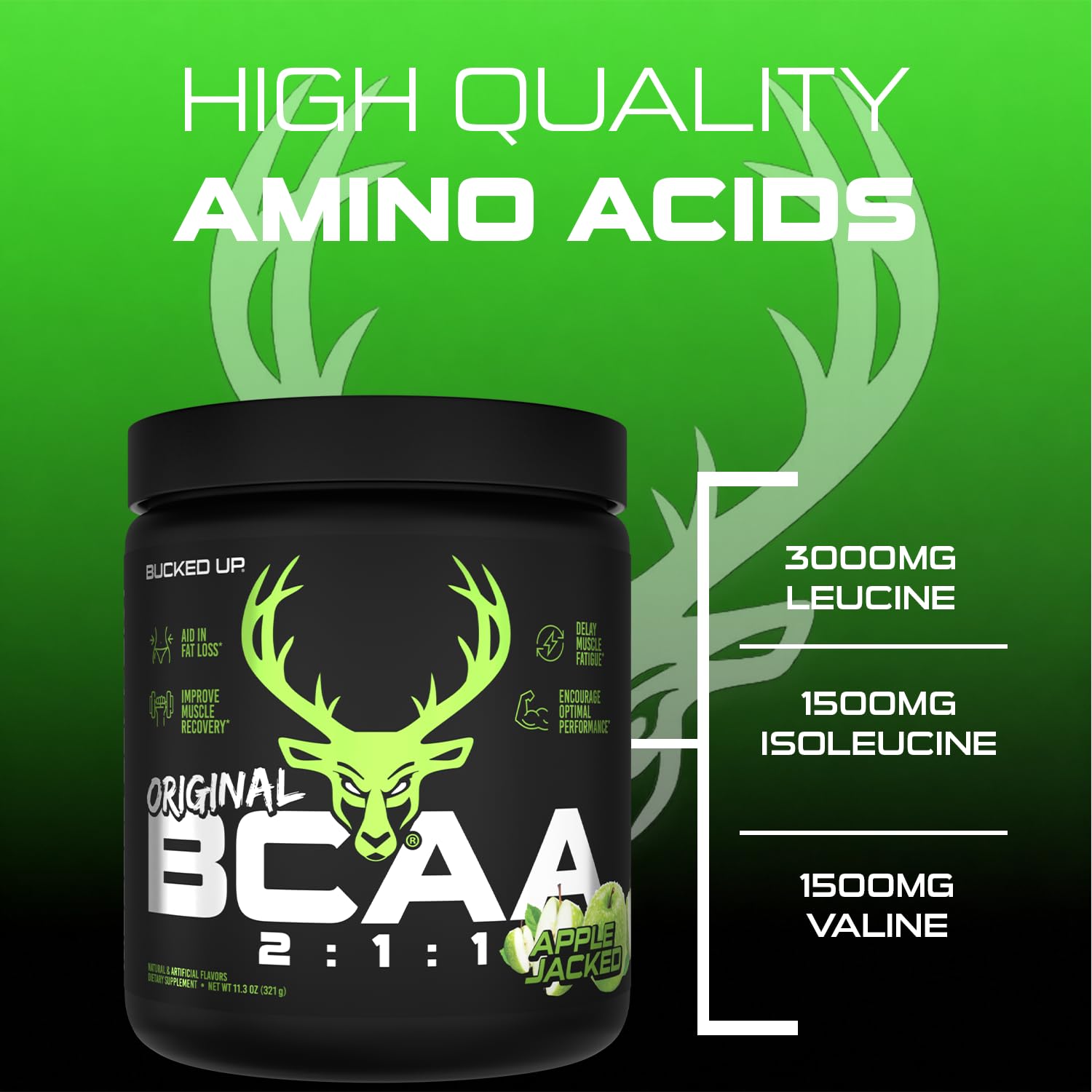 Bucked Up OG BCAA Powder 340g Apple Jacked flavour lifestyle shot