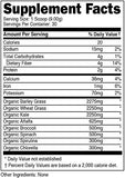 Bucked Up Organic Greens 327g back view with ingredient list