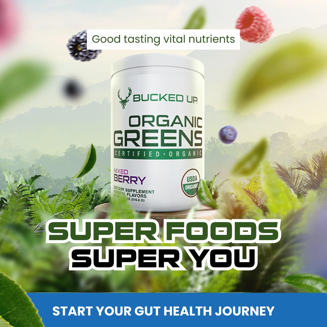 Bucked Up Organic Greens Superfood Powder 399g scoop