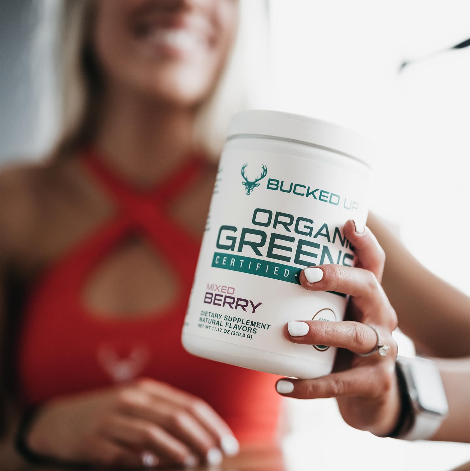 Bucked Up Organic Greens Superfood Powder 399g serving suggestion