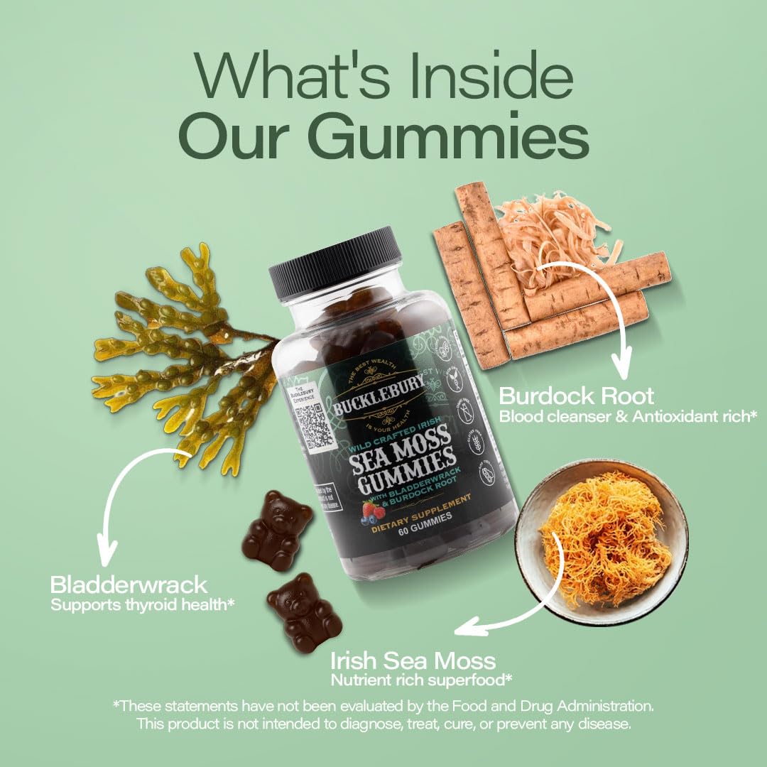 BUCKLEBURY Sea Moss Gummies 1750mg bottle with label