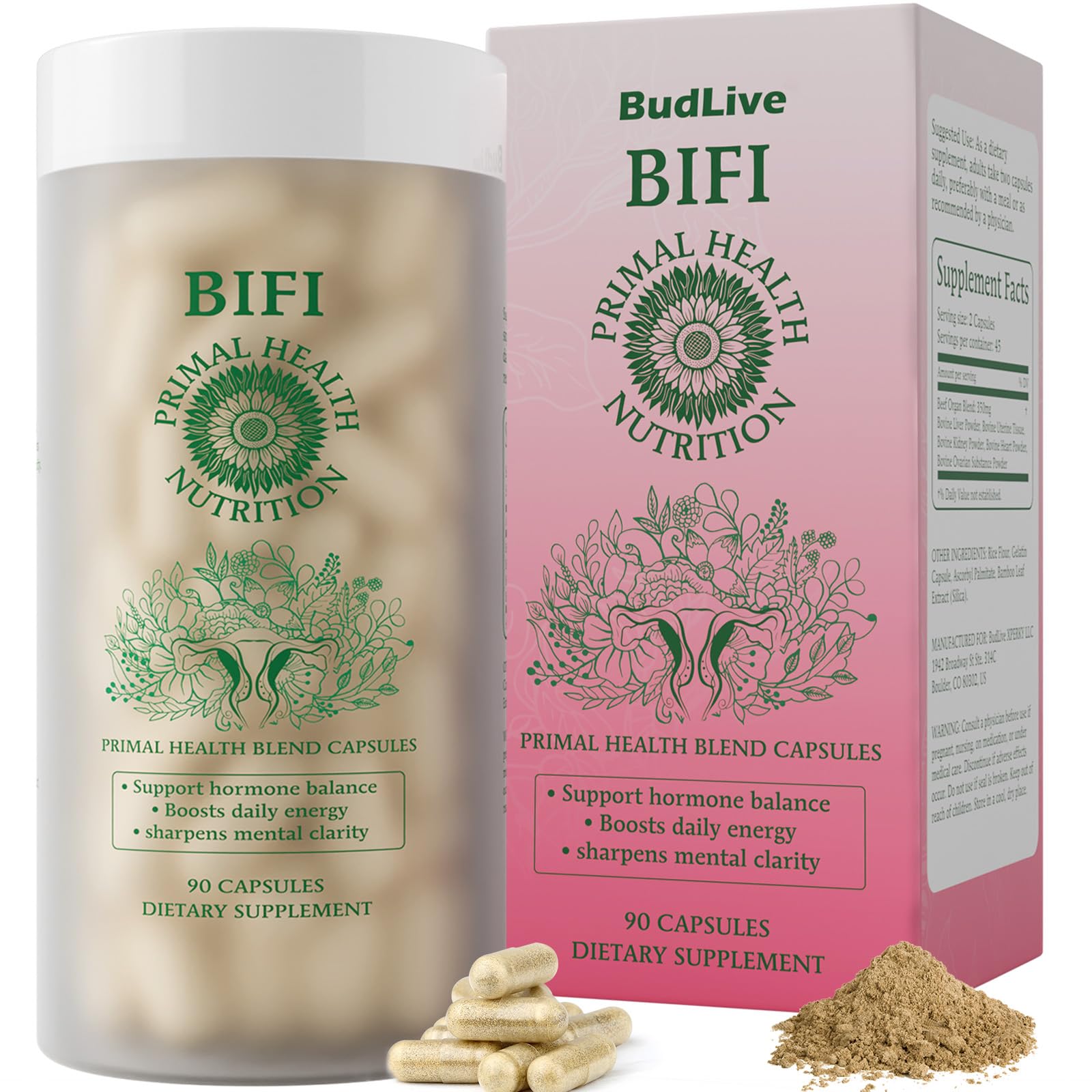 BudLive Beef Organ Supplement for Women 90 capsules front view