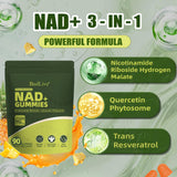 BudLive NAD+ Resveratrol Gummies displayed on a wooden table