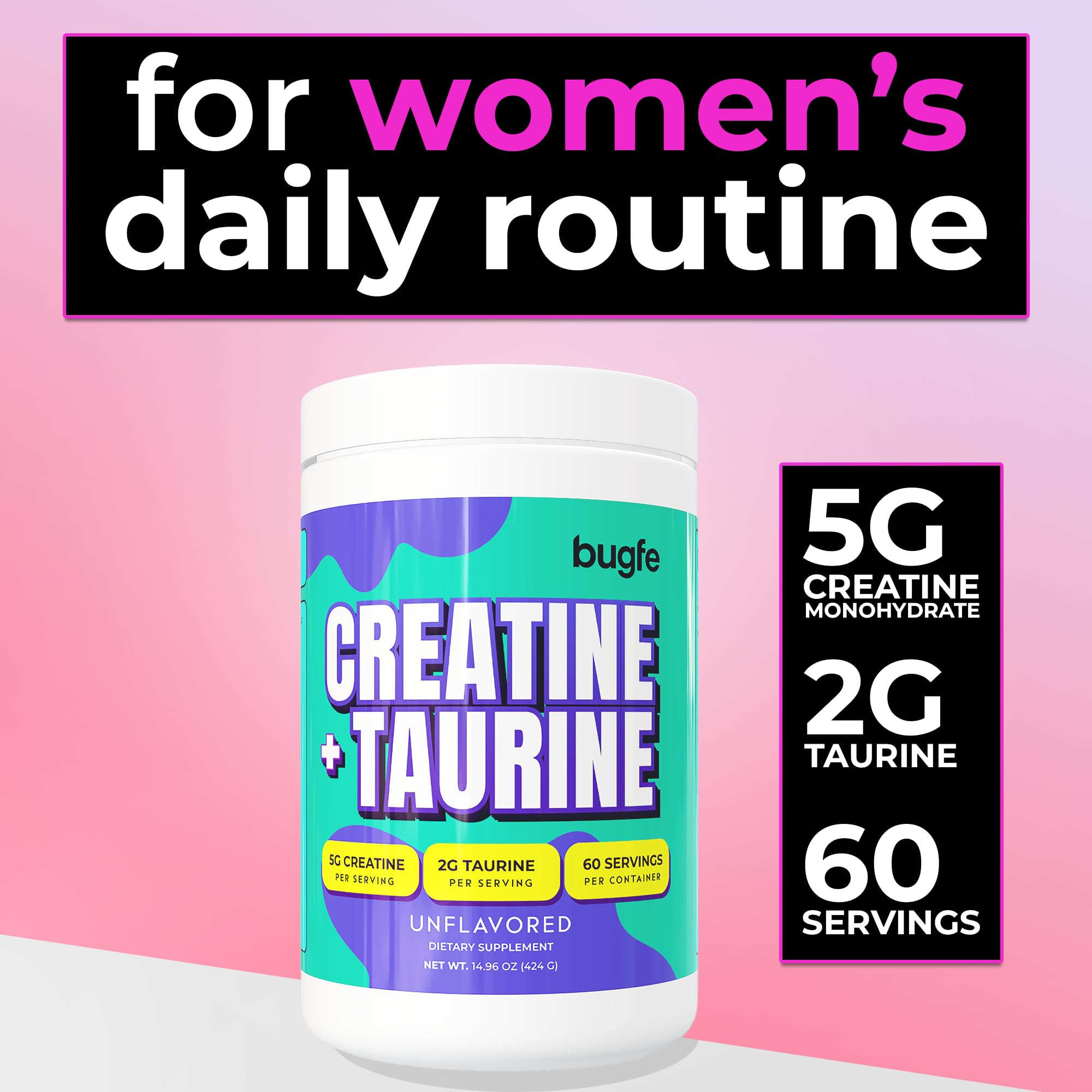 Bugfe Creatine Monohydrate with Taurine 424g back view