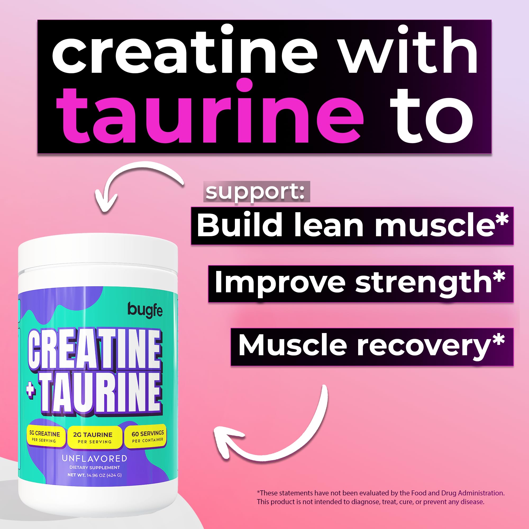 Bugfe Creatine Monohydrate with Taurine 424g side view