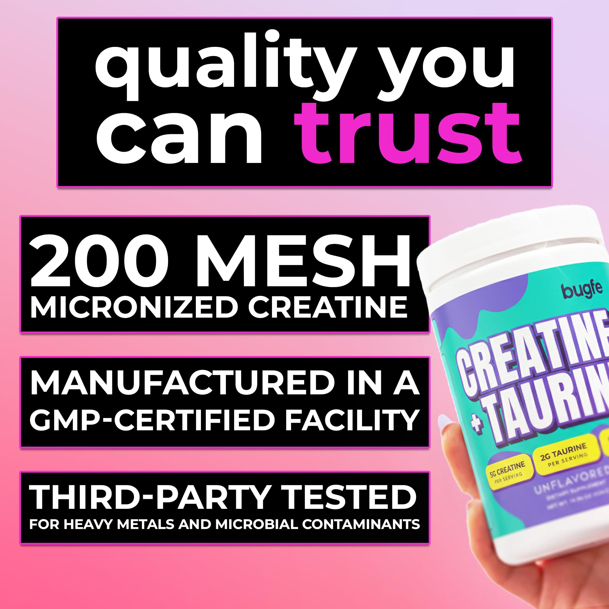 Bugfe Creatine Monohydrate with Taurine mixed in a glass