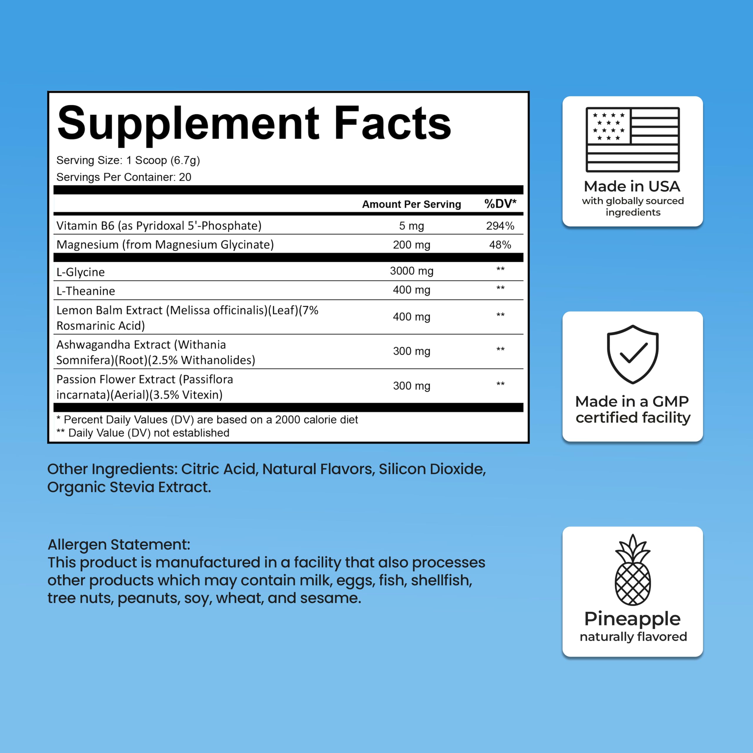 Bugfe daily wellness Calming Drink Powder Mix ingredients list on packaging