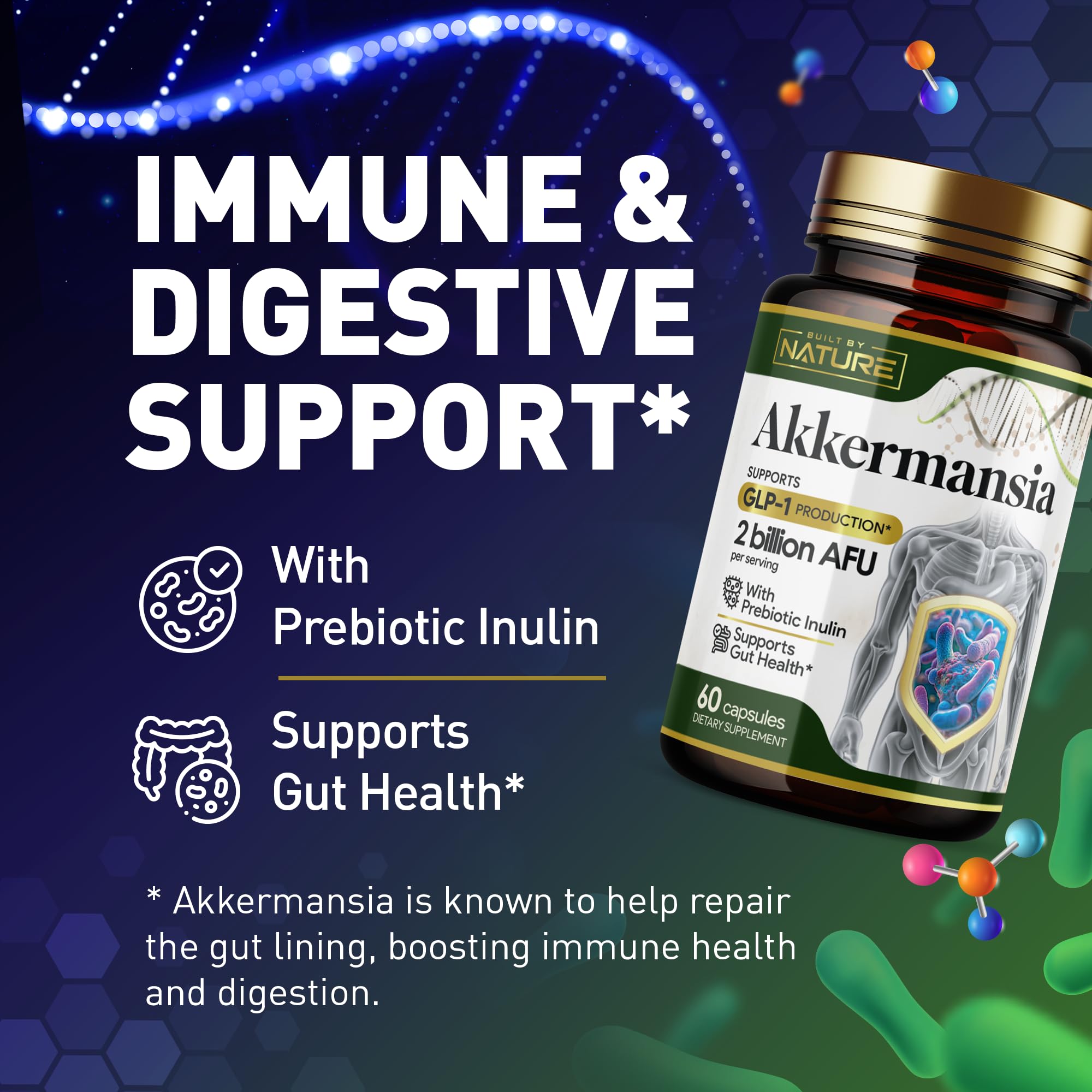 Built by Nature Akkermansia Probiotic Supplement bottle back view