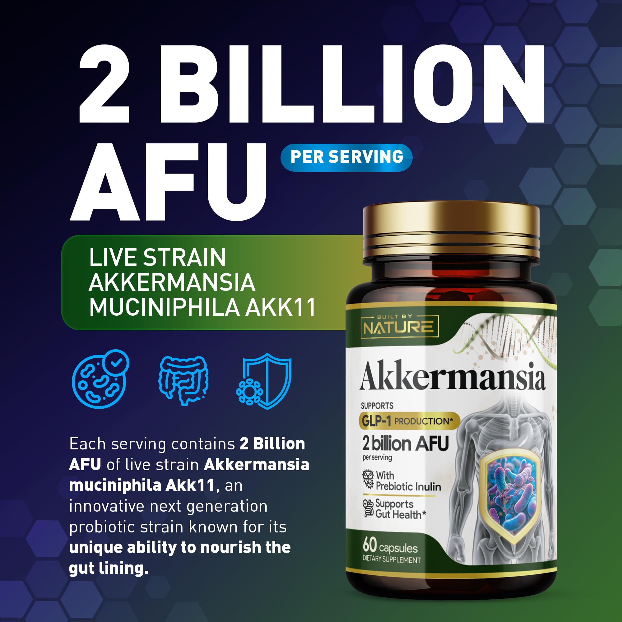 Built by Nature Akkermansia Probiotic Supplement capsules close-up
