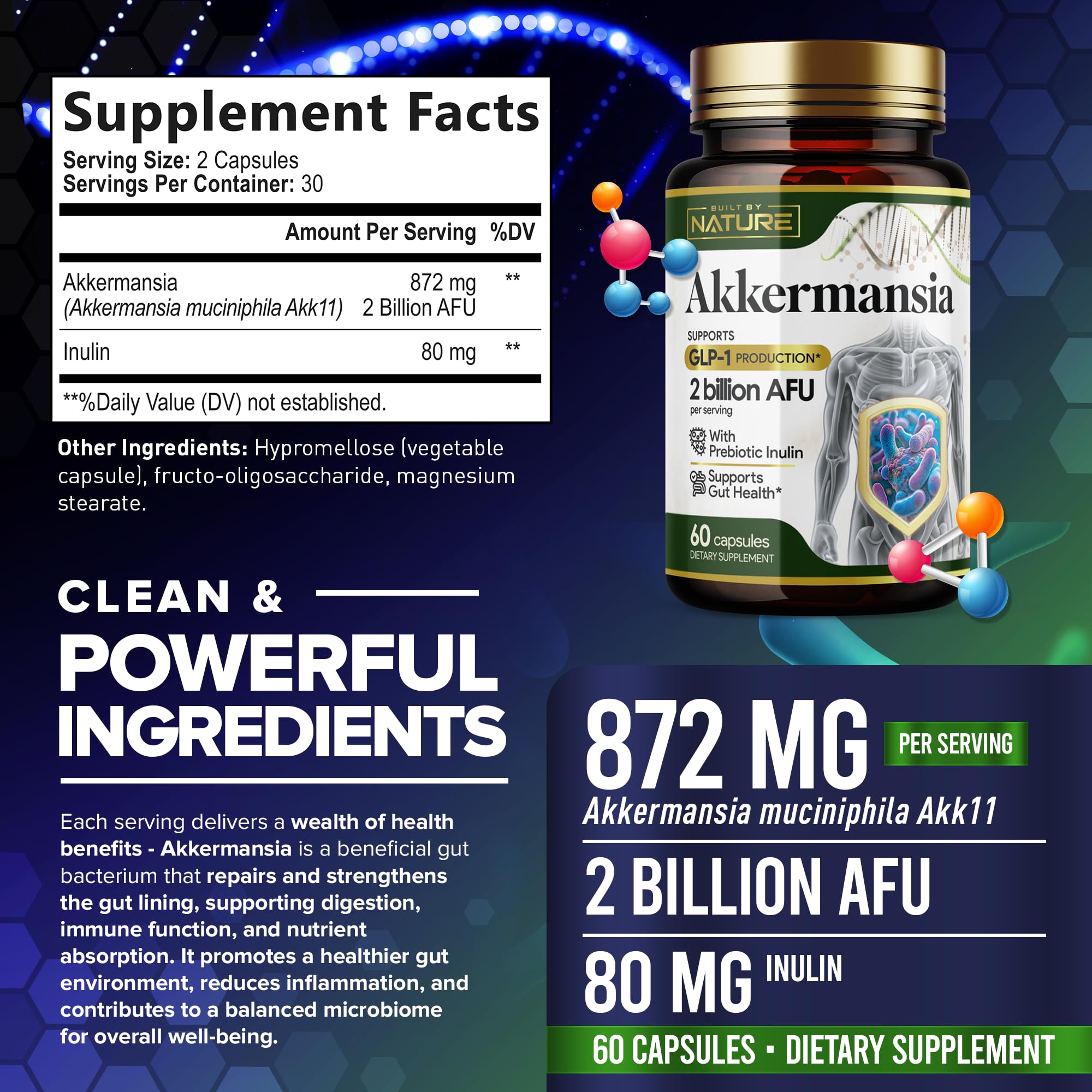 Built by Nature Akkermansia Probiotic Supplement on a kitchen counter