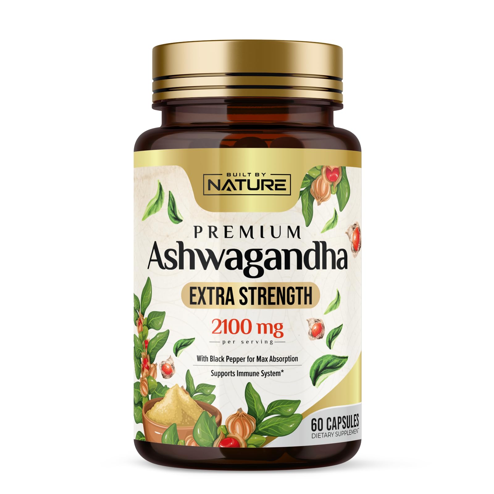 Built by Nature Ashwagandha 2100mg capsules front view
