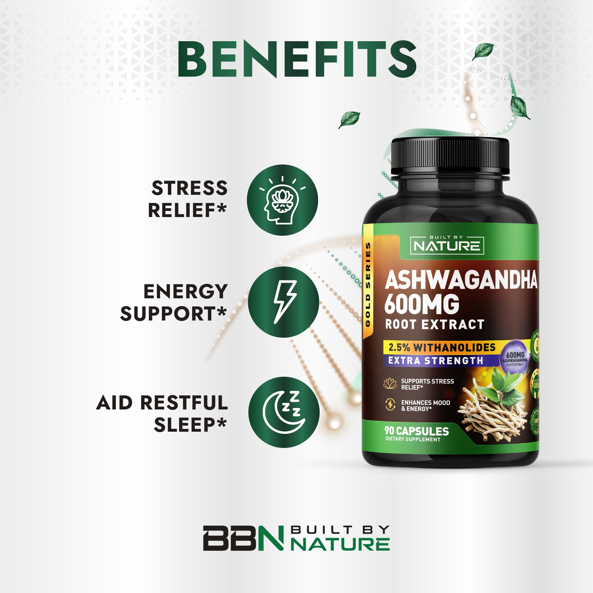Built by Nature Ashwagandha 600mg capsules side view