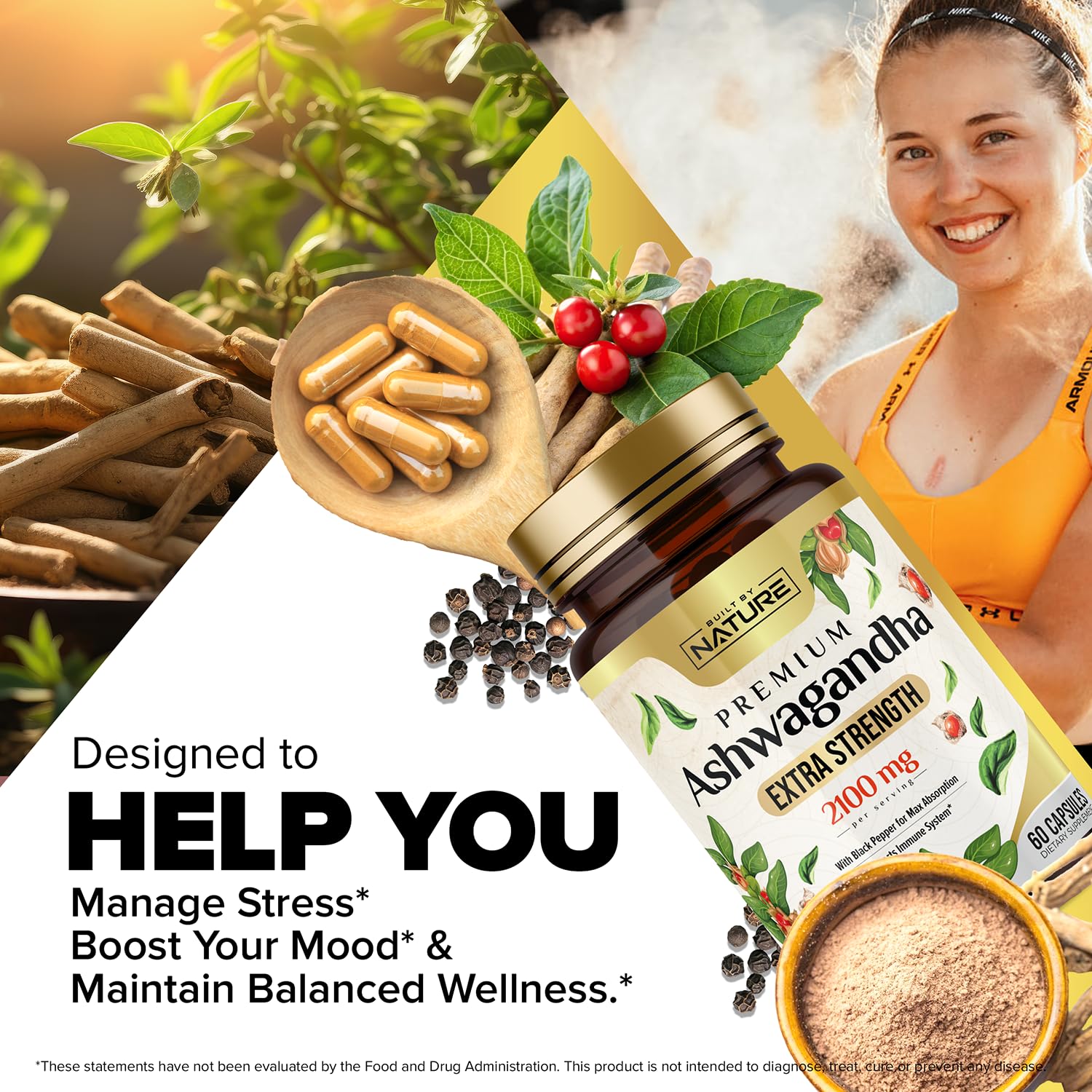 Built by Nature Ashwagandha capsules in a hand