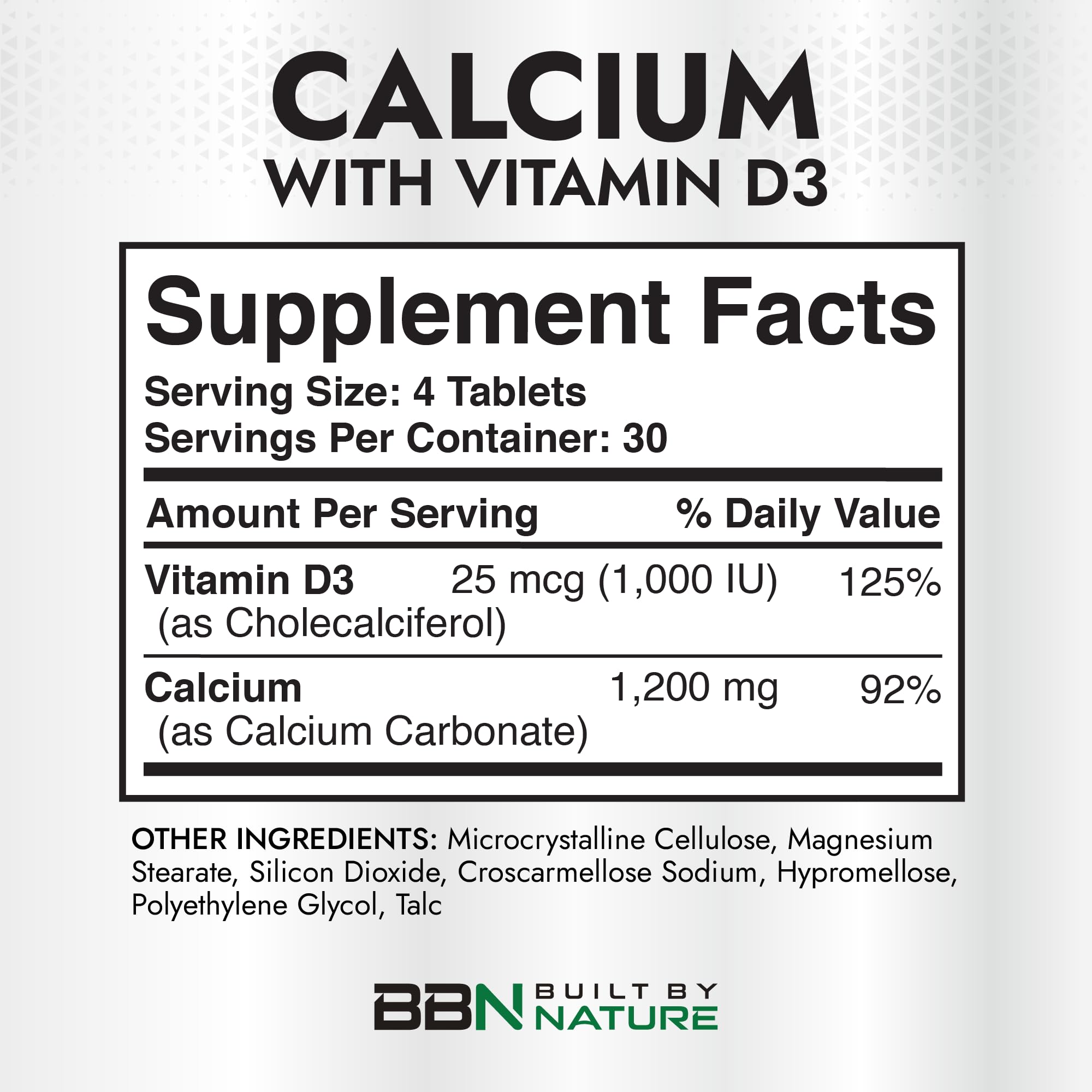 Built by Nature Calcium Supplement bottle side view