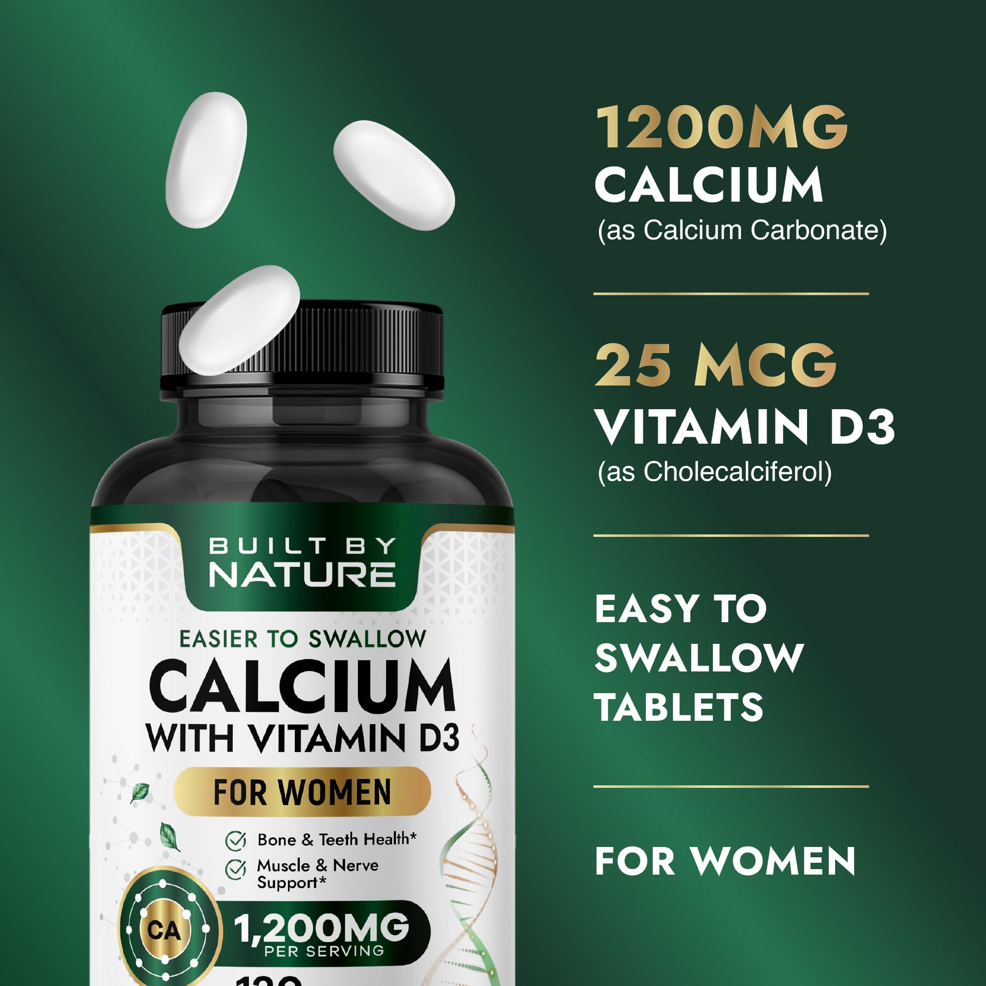 Built by Nature Calcium Supplement easy-to-swallow tablets close-up
