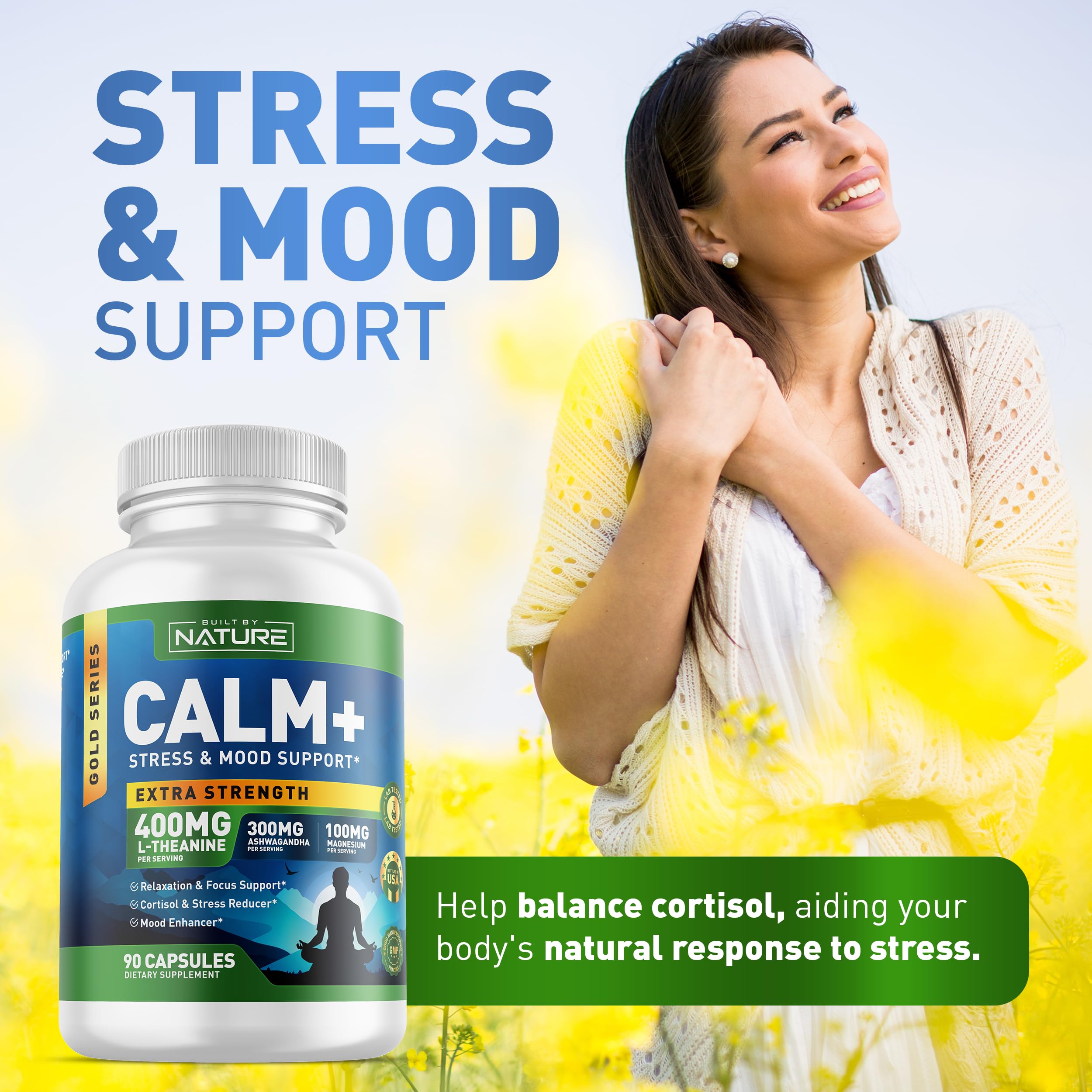 Built by Nature Calm+ Sleep Supplement Capsules bottle with label