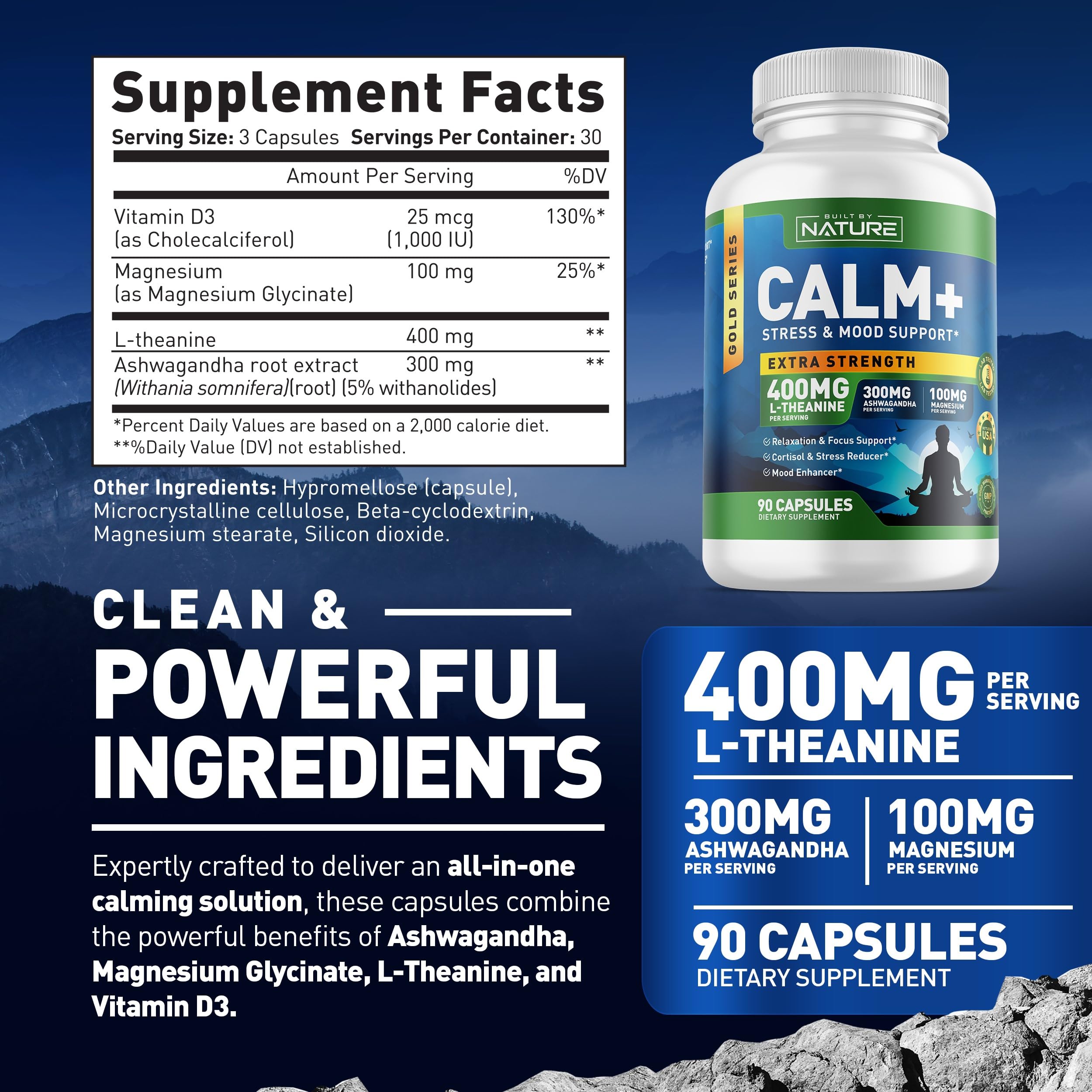 Built by Nature Calm+ Sleep Supplement Capsules with lifestyle background