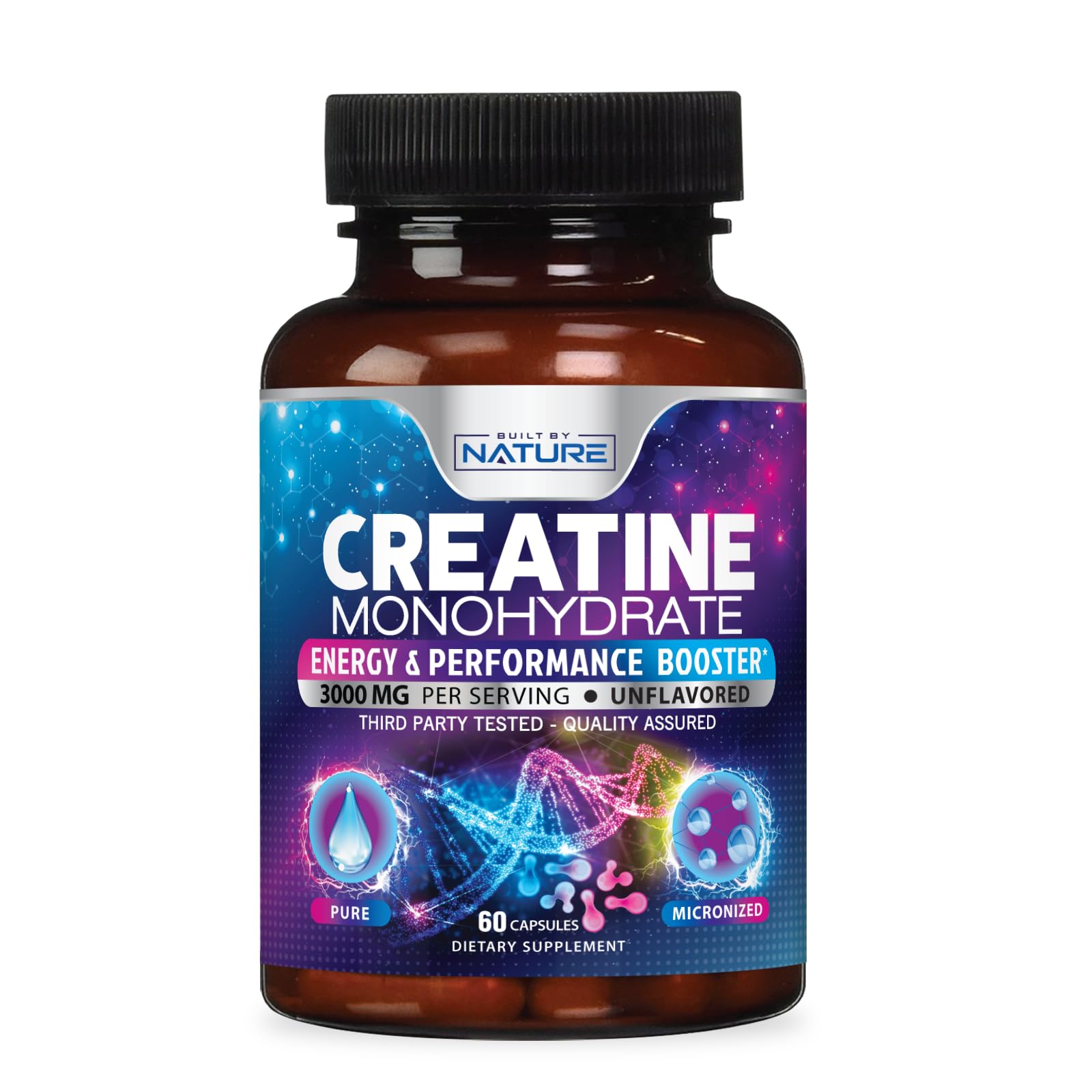 Built by Nature Creatine Monohydrate Capsules front view