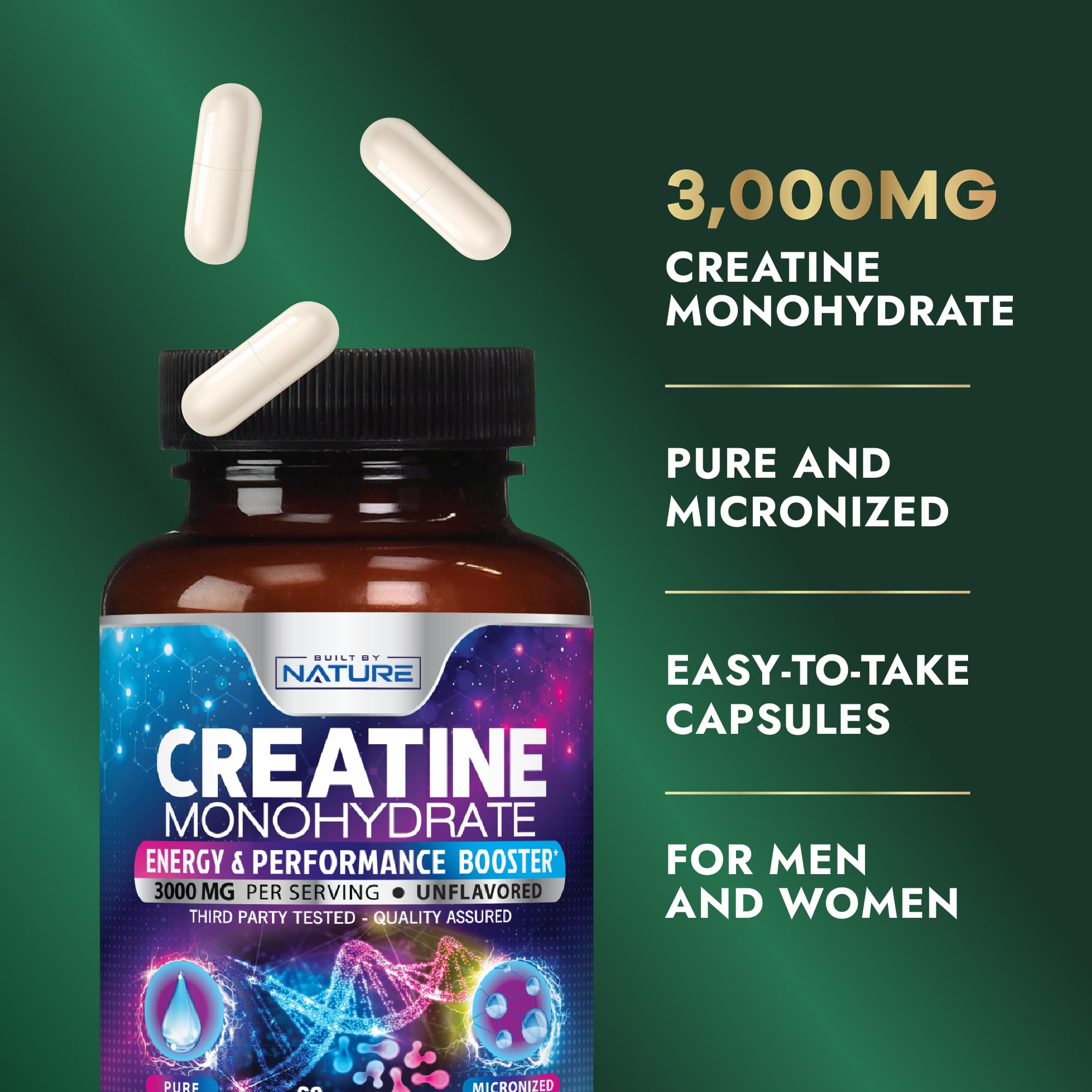 Built by Nature Creatine Monohydrate Capsules packaging