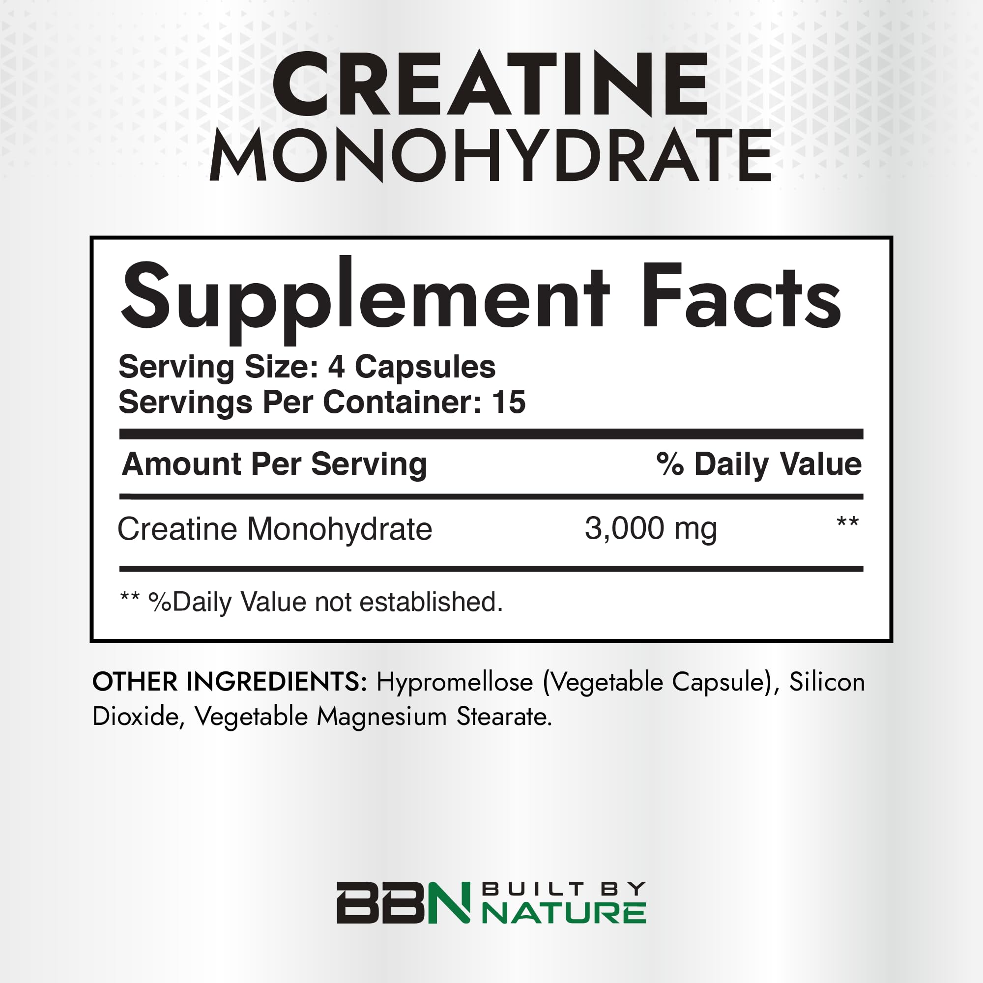 Built by Nature Creatine Monohydrate Capsules side view