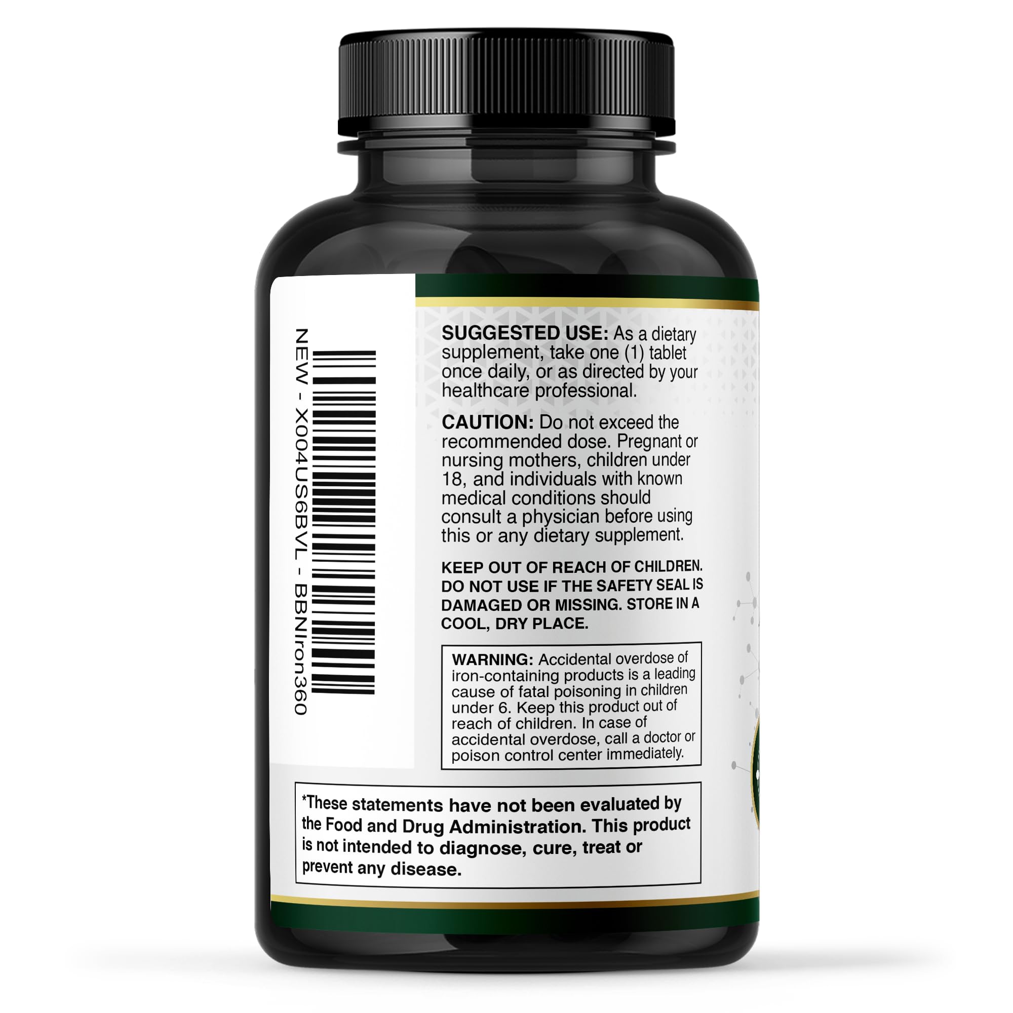 Built by Nature Iron Supplement bottle with dosage information