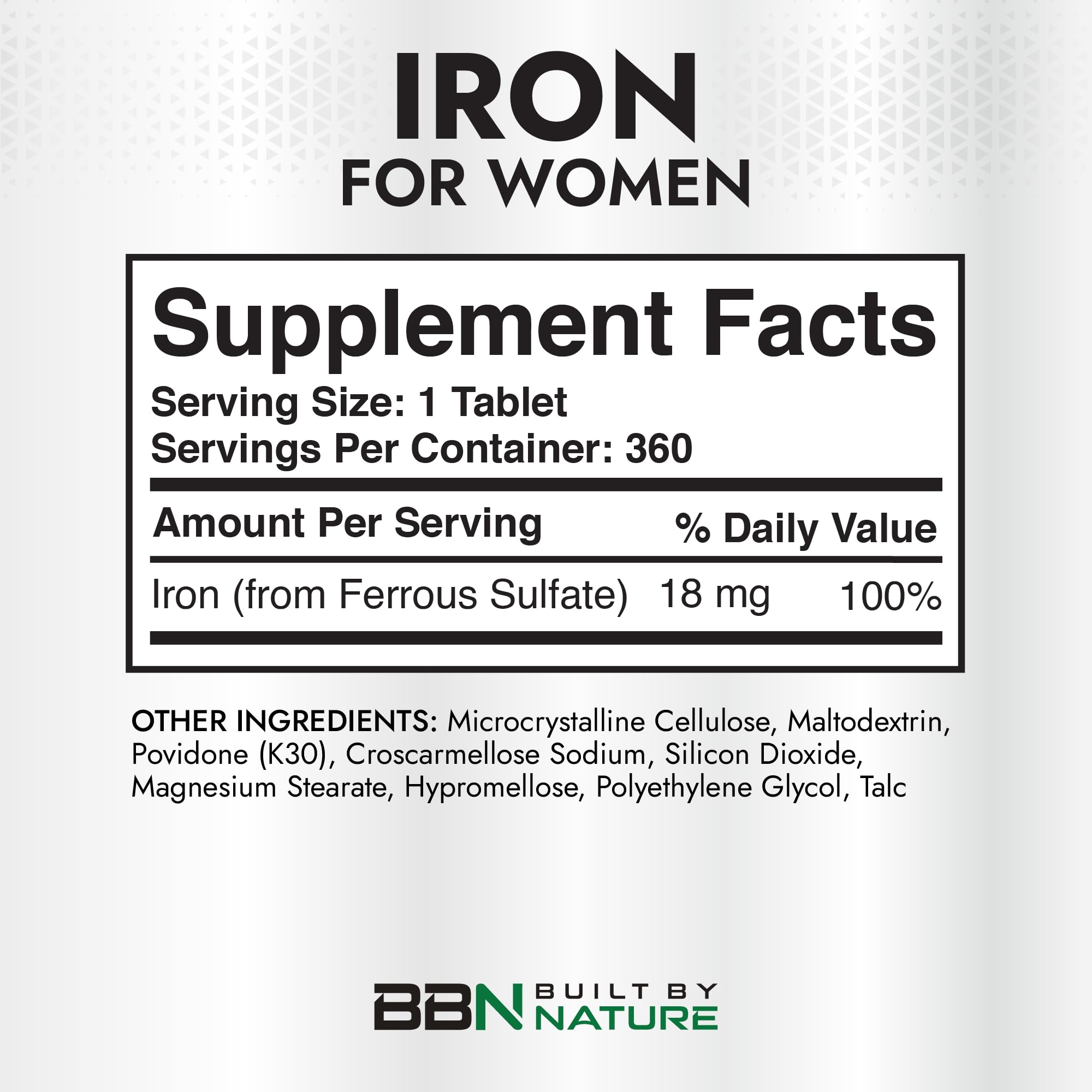 Built by Nature Iron Supplement label details