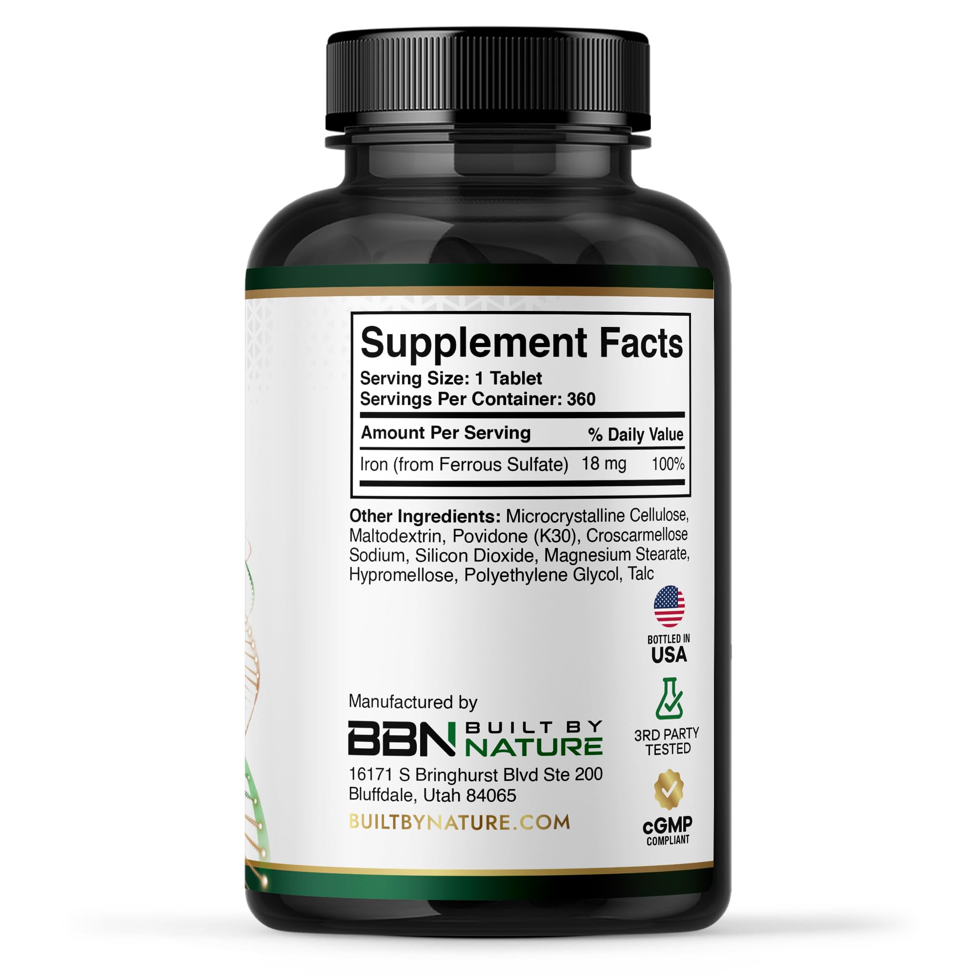 Built by Nature Iron Supplement tablets on a white background